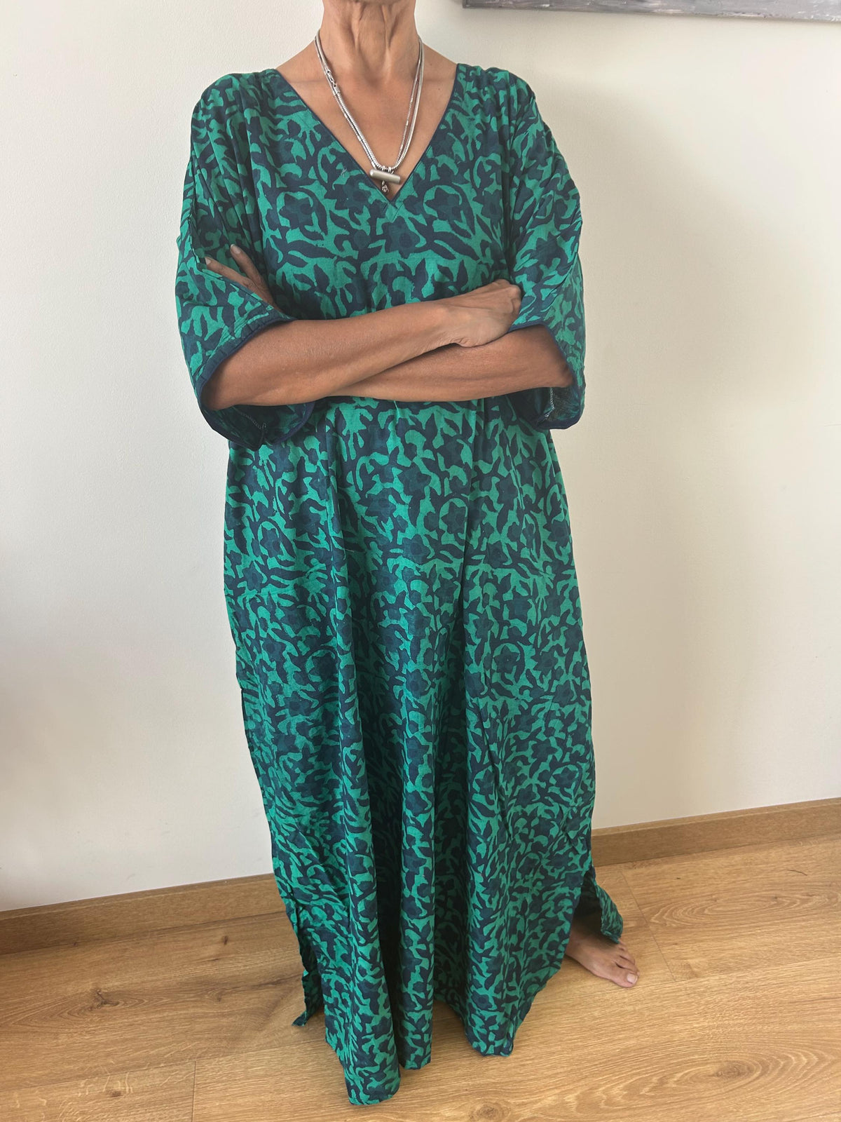 Green floral cotton kaftan,caftan, resort wear,loungewear,gifts for her,boho dress,a line dress,block print dress