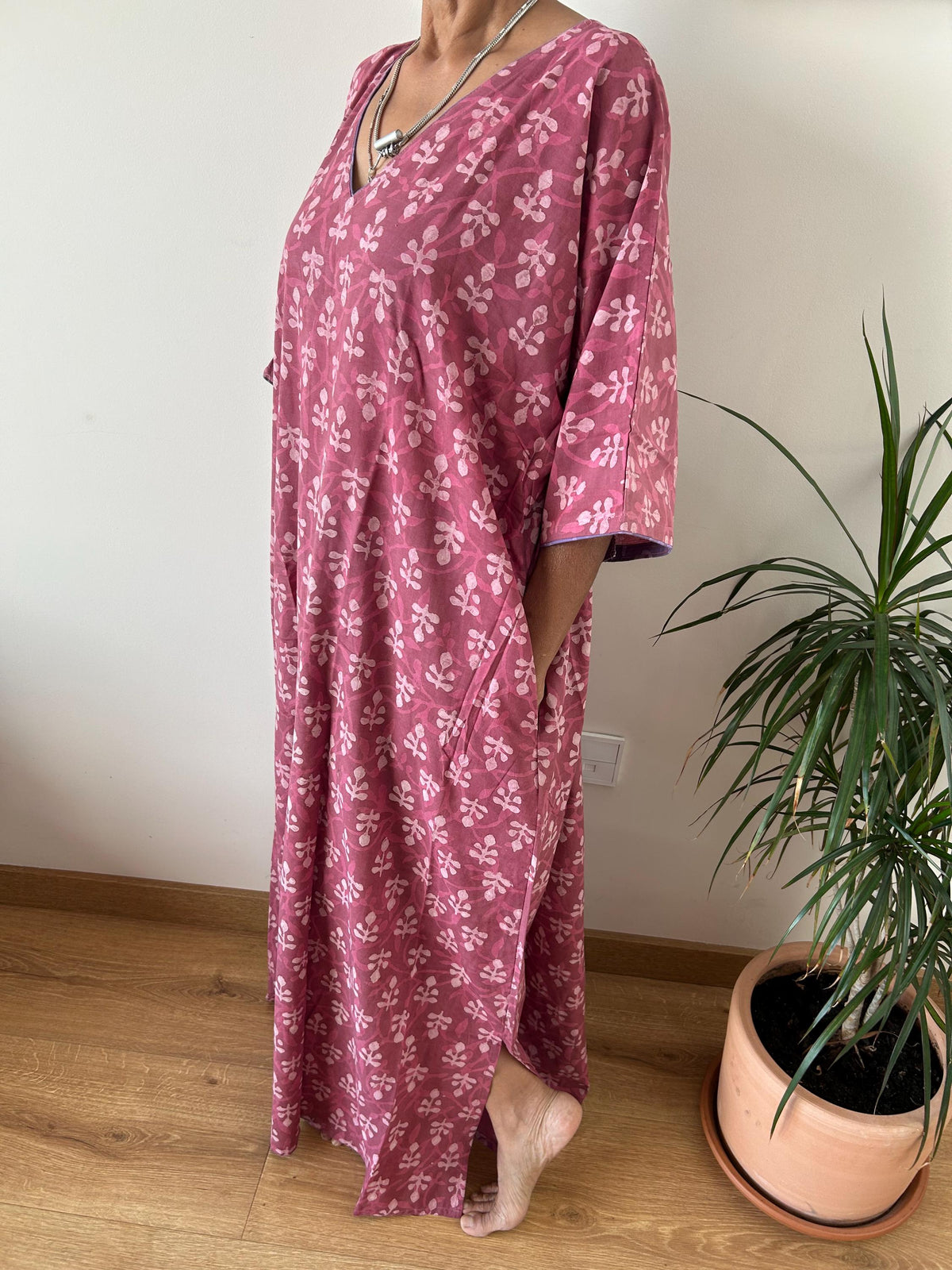 Pink cotton kaftan,caftan, resort wear,loungewear,gifts for her,boho dress,a line dress,block print dress