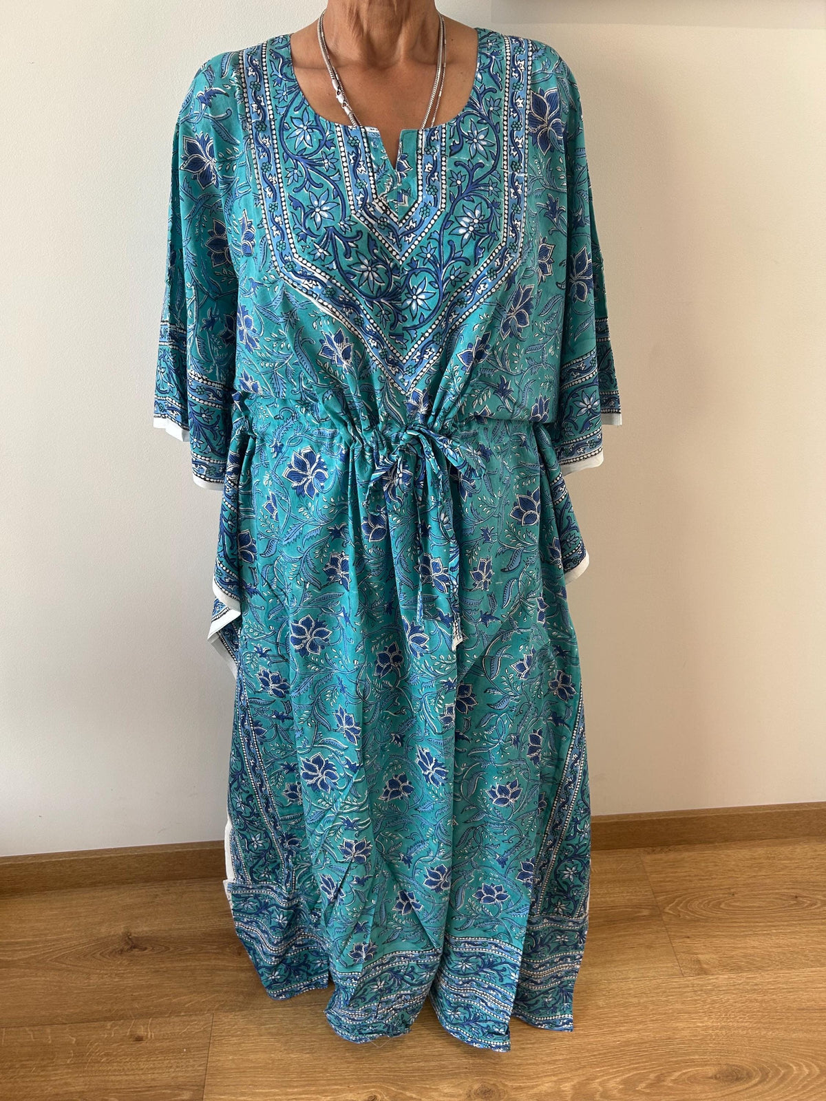 Turquoise cotton kaftan,caftan, gifts for her, resort wear, loungewear, beachwear, mother's day gift, maternity dress,plus size dress, boho