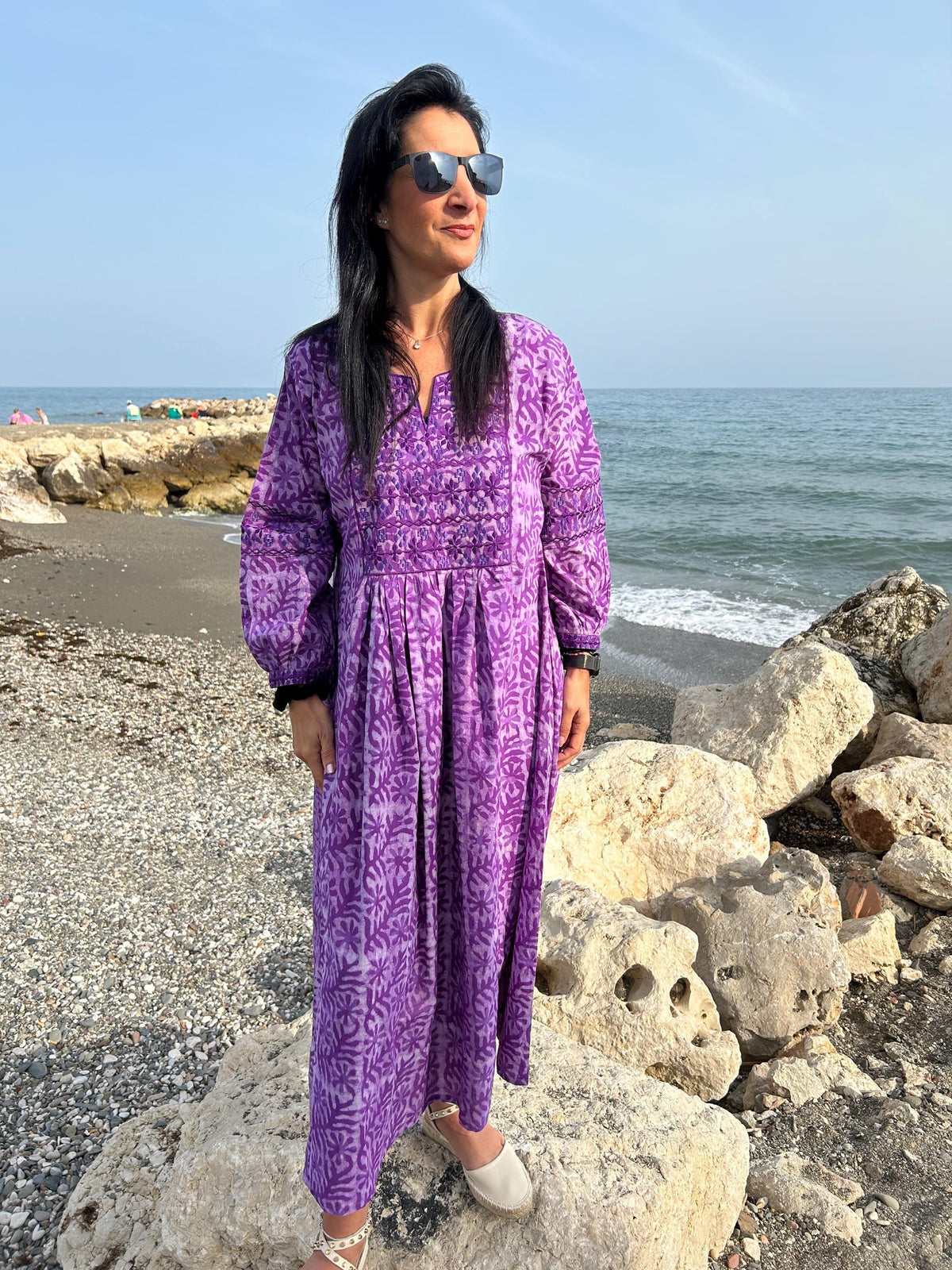 Embroidered cotton kaftan,caftan, resort wear,loungewear,gifts for her,boho dress,a line dress,block print dress,Resort wear,Sunmer dress