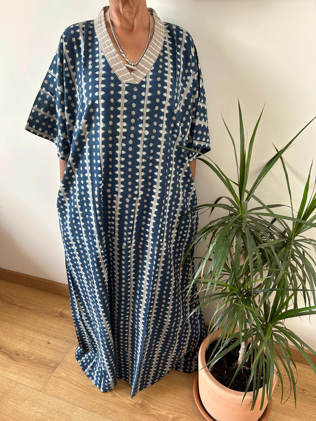 Indigo geometric cotton kaftan,caftan, resort wear,loungewear,gifts for her,boho dress,a line dress,block print dress