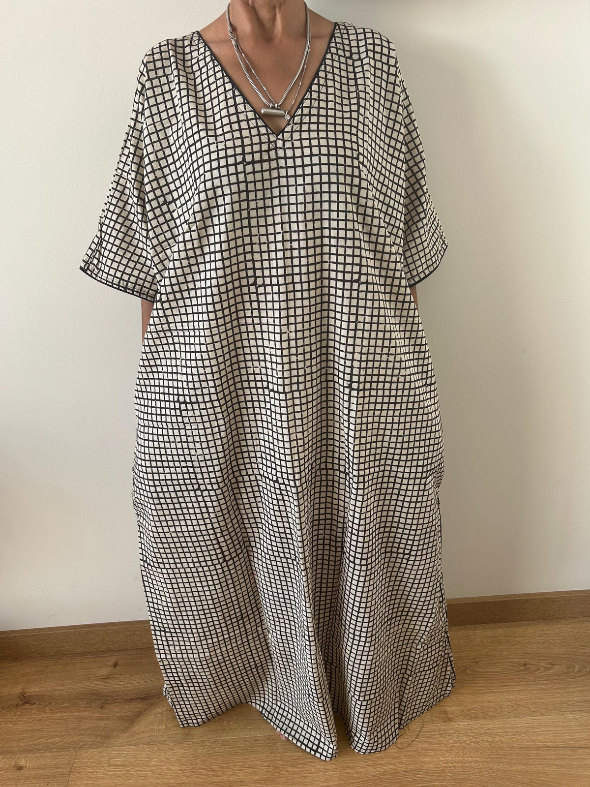 Black check cotton kaftan,caftan, resort wear,loungewear,gifts for her,boho dress,a line dress,block print dress
