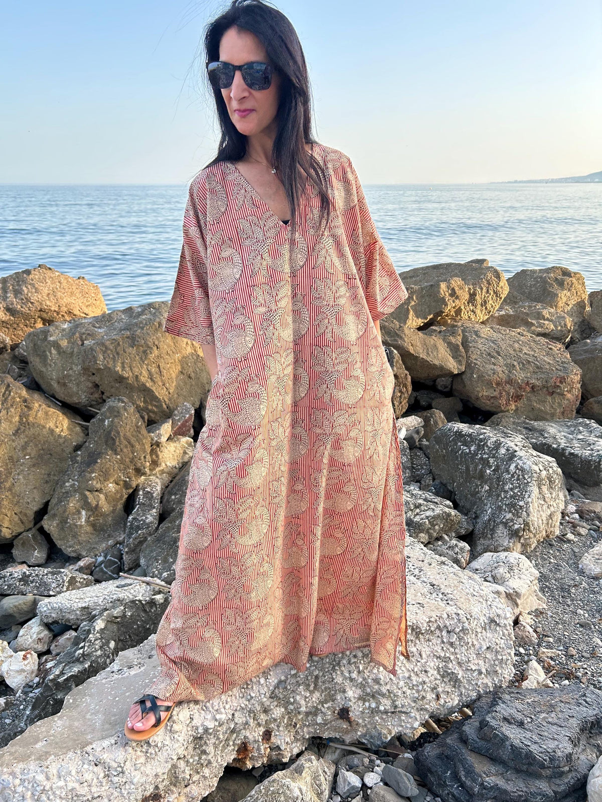Organic cotton kaftan,caftan, resort wear,loungewear,gifts for her,boho dress,a line dress,block print dress