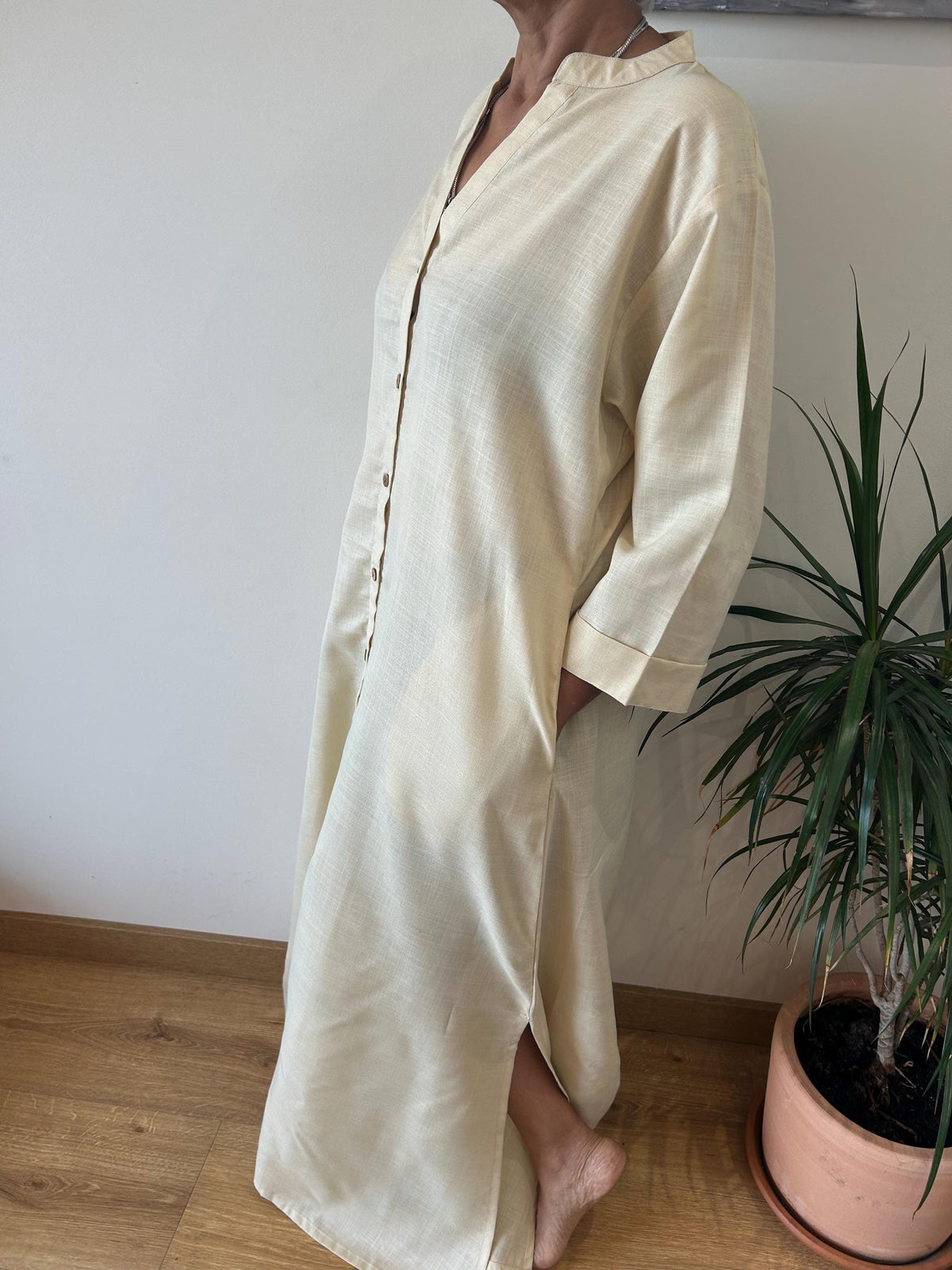 Semi sheer beige collar kaftan,caftan, resort wear,loungewear,gifts for her,boho dress,a line dress,block print dress