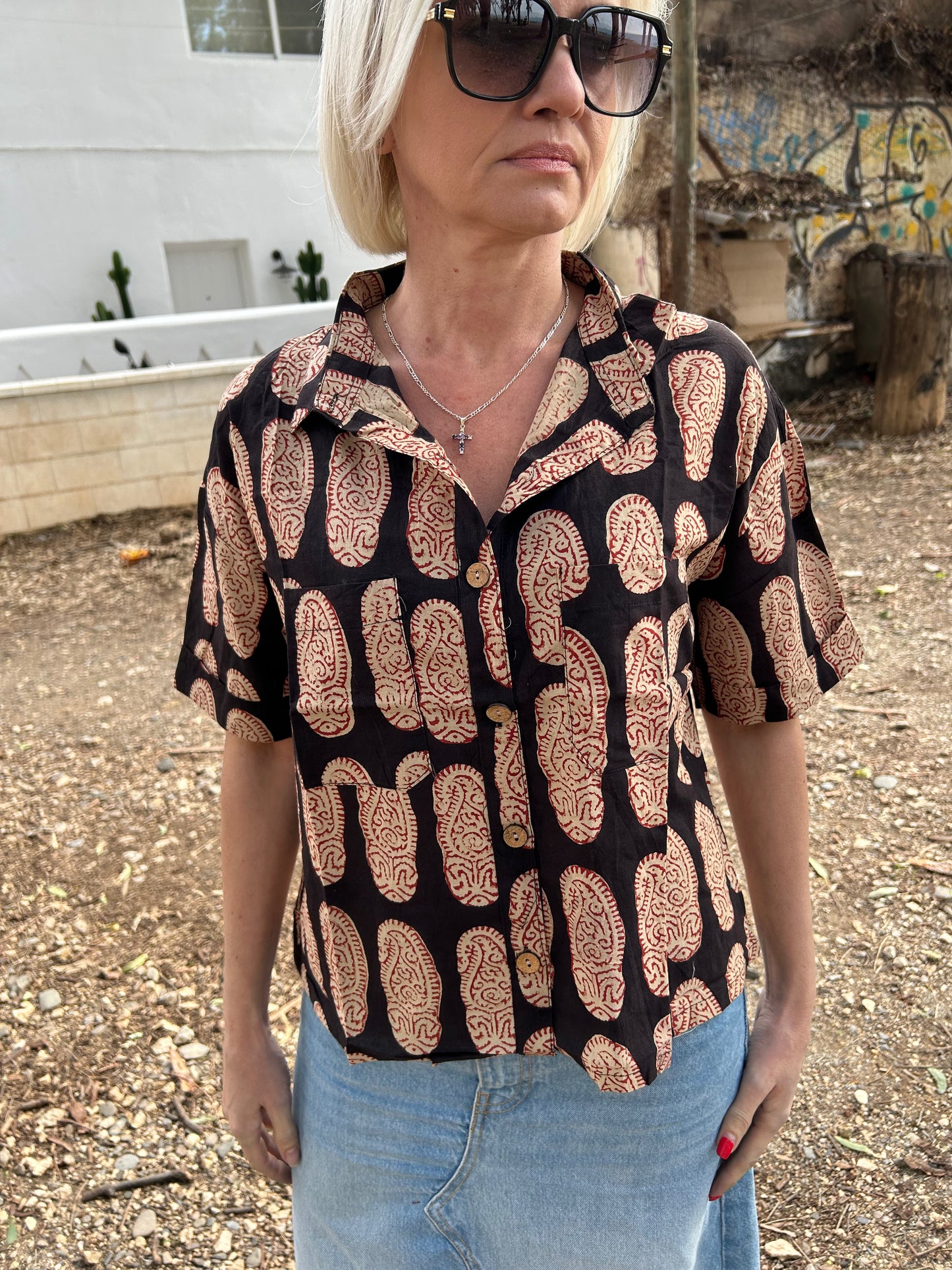 Black paisley Cotton crop Shirt