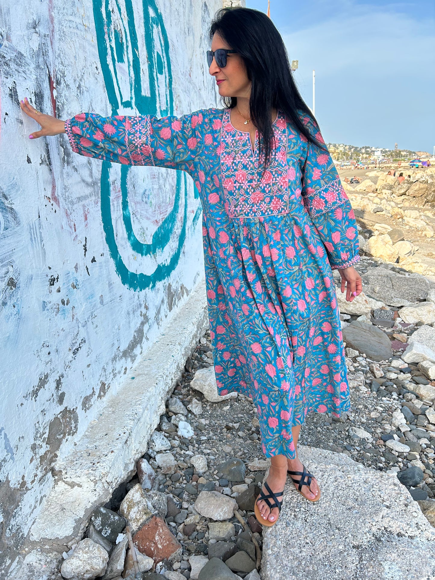 Blue embroidered dress