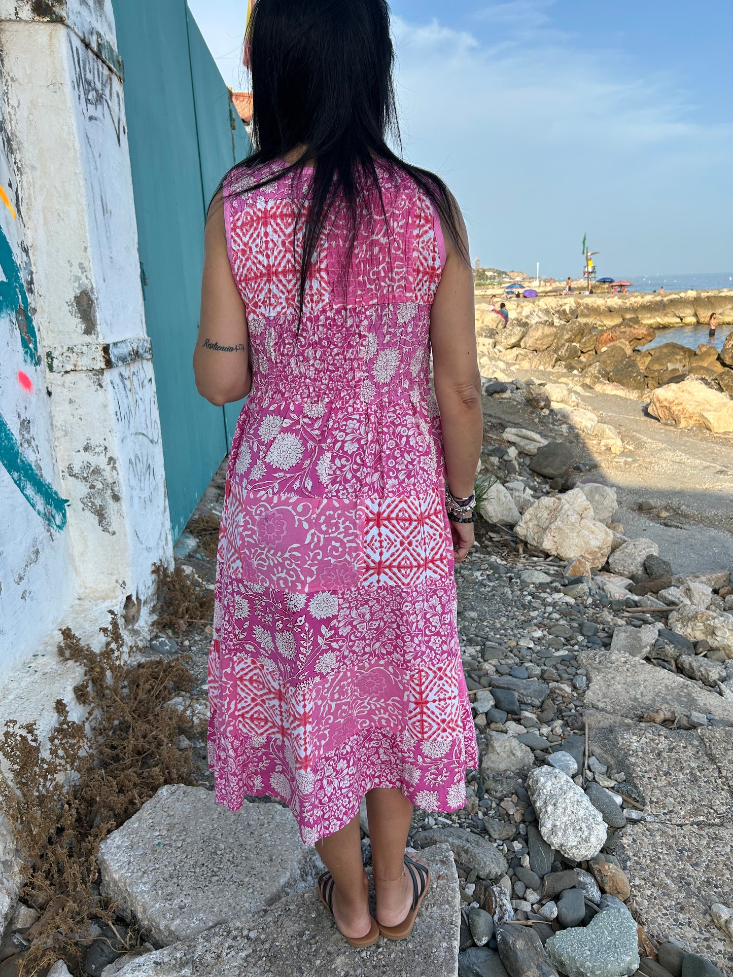 Sustainable Pink Rayon patchwork dress