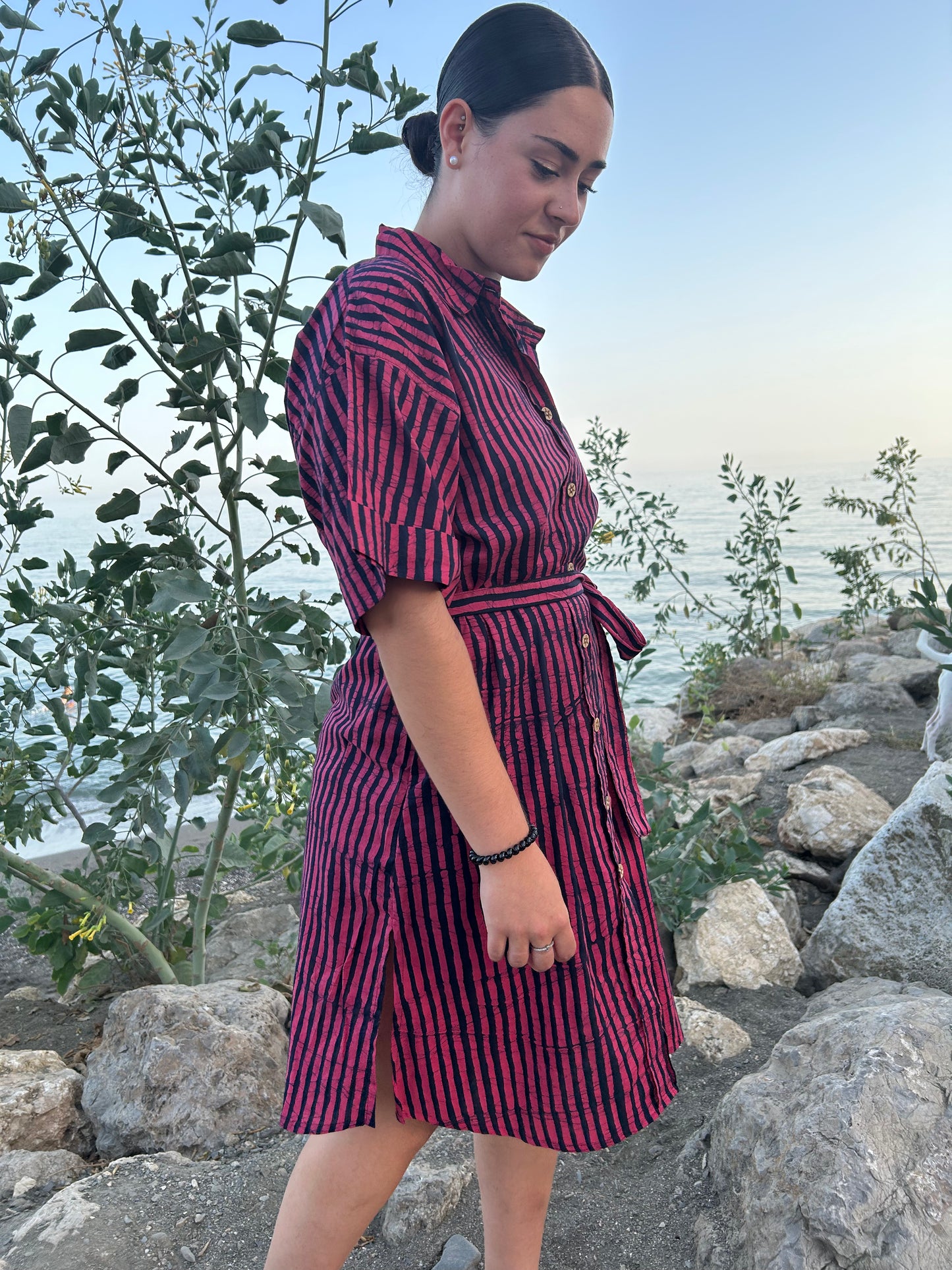 red striped cotton belt dress