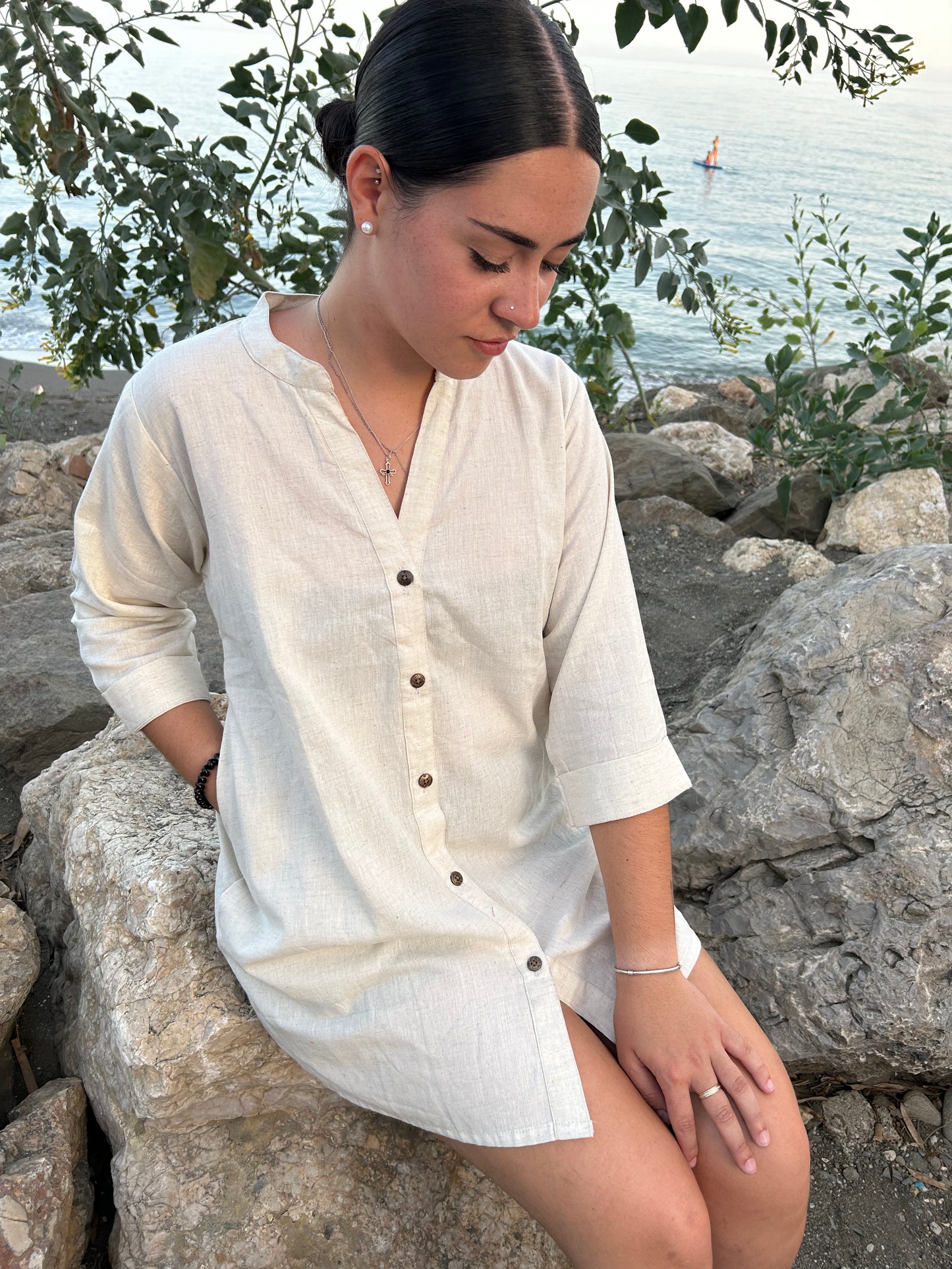 Creamy beige handmade cotton tunic