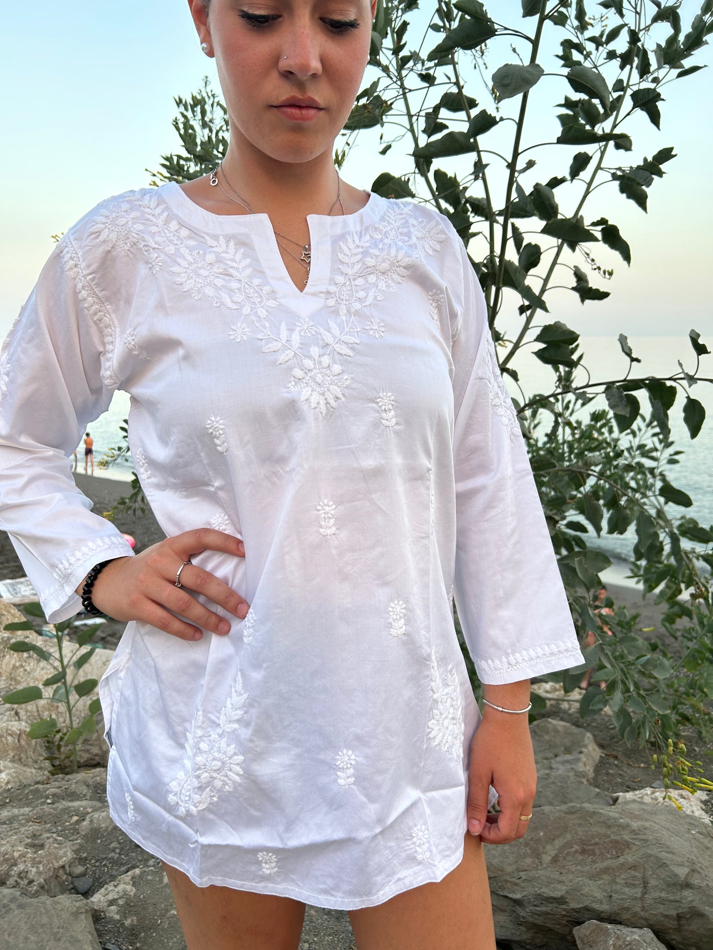 White Hand Embroidered Cotton tunic
