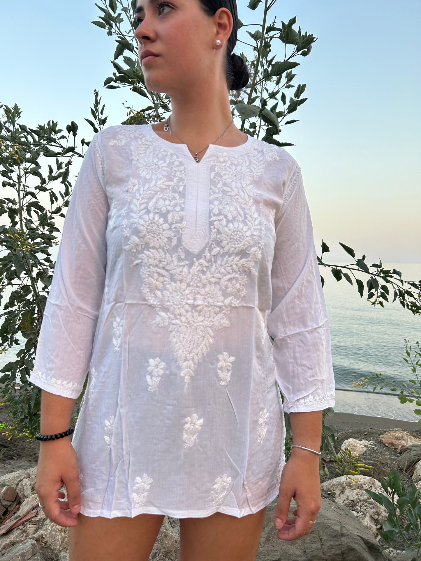white hand embroidered cotton tunic