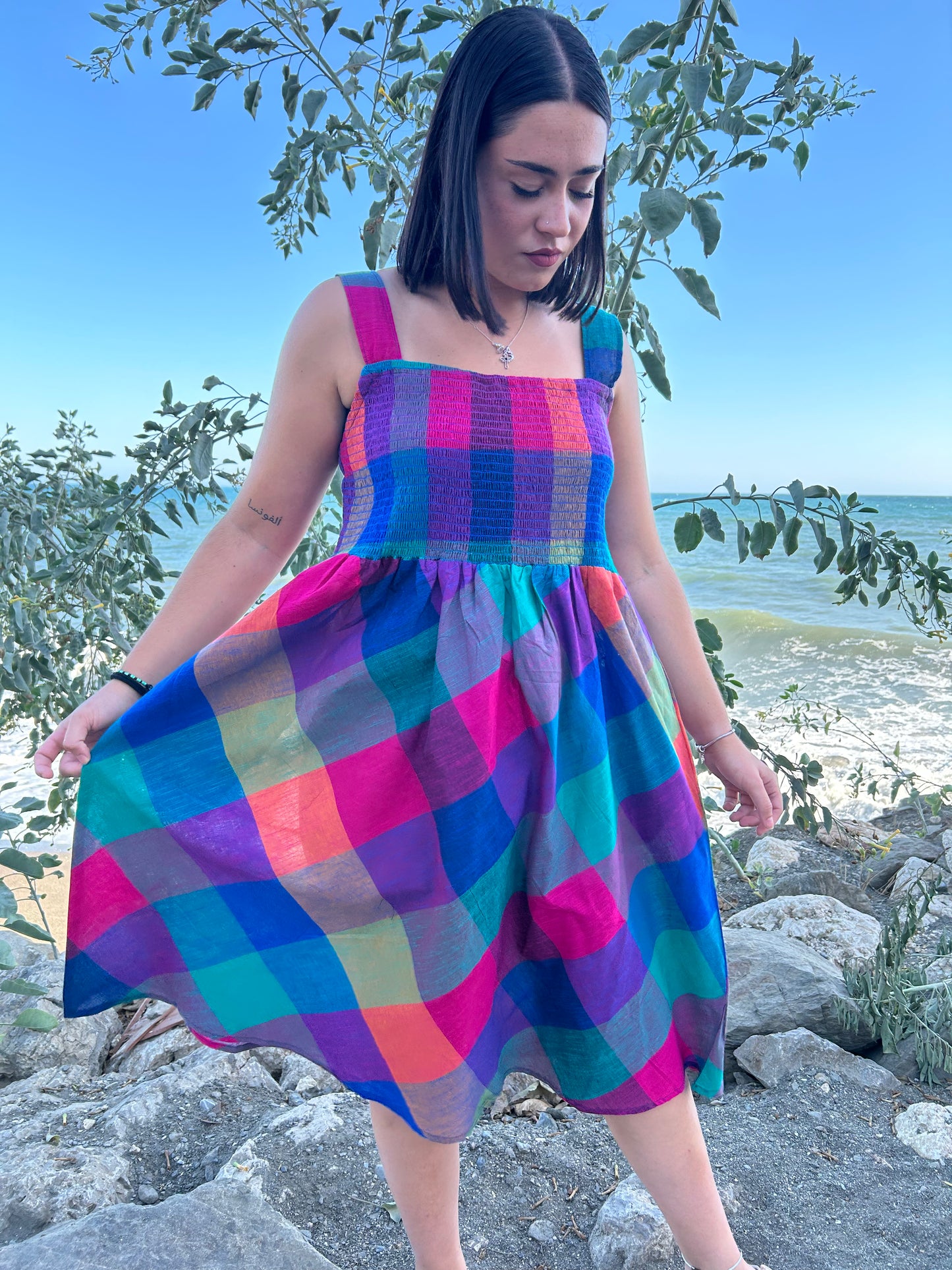 Handwoven cotton smoking dress