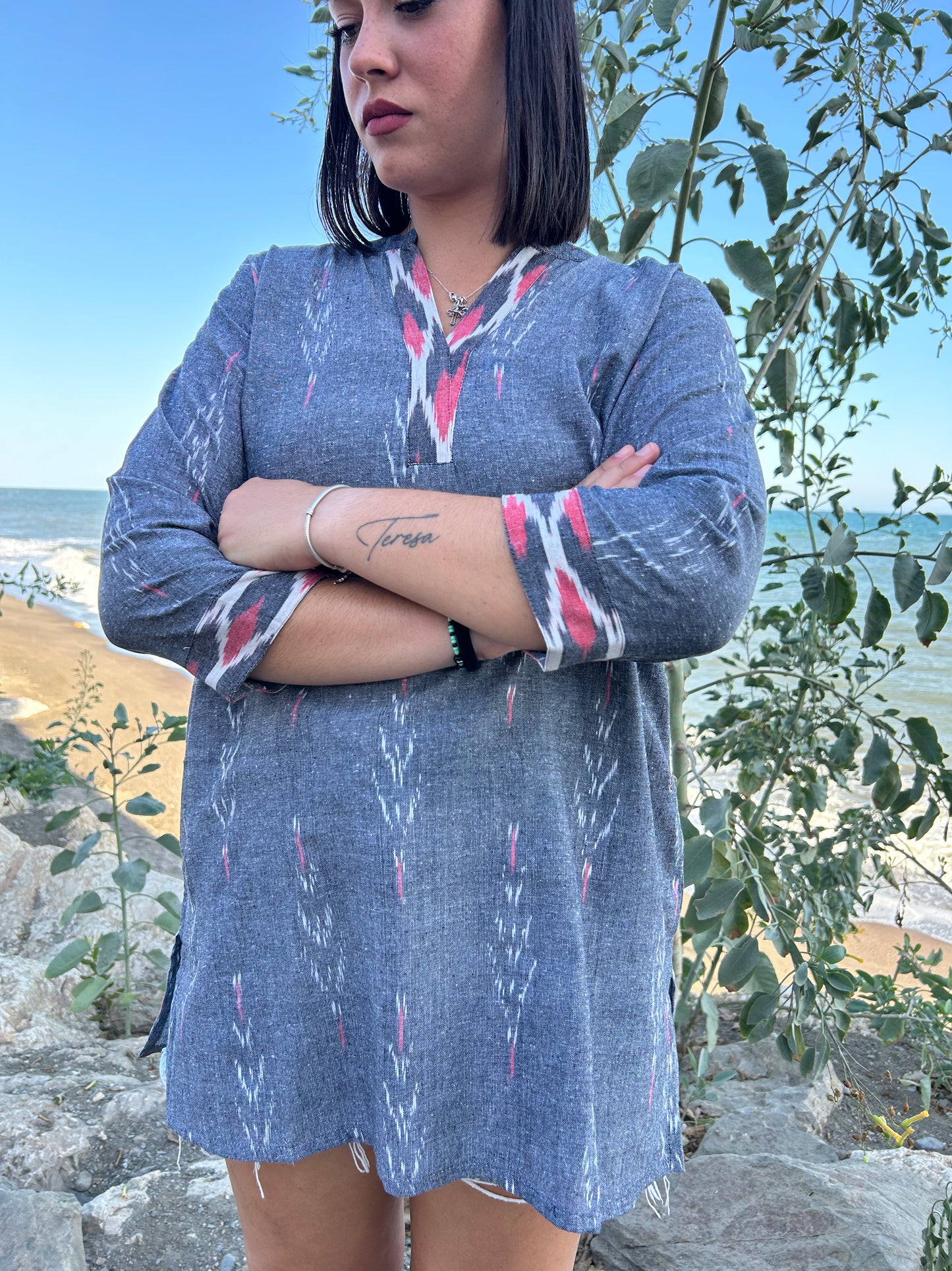 Gray handwoven cotton tunic