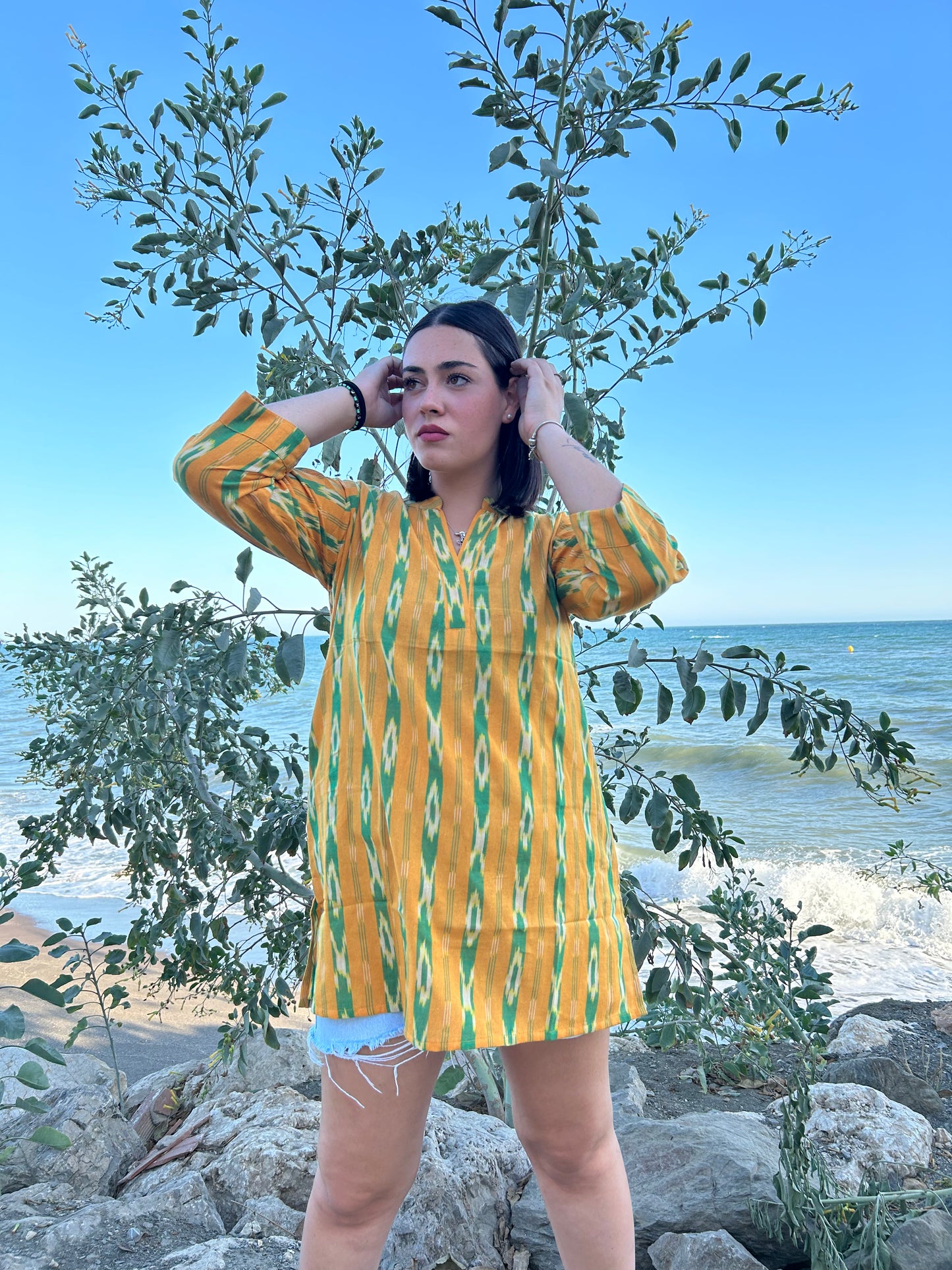 Yellow handwoven cotton tunic