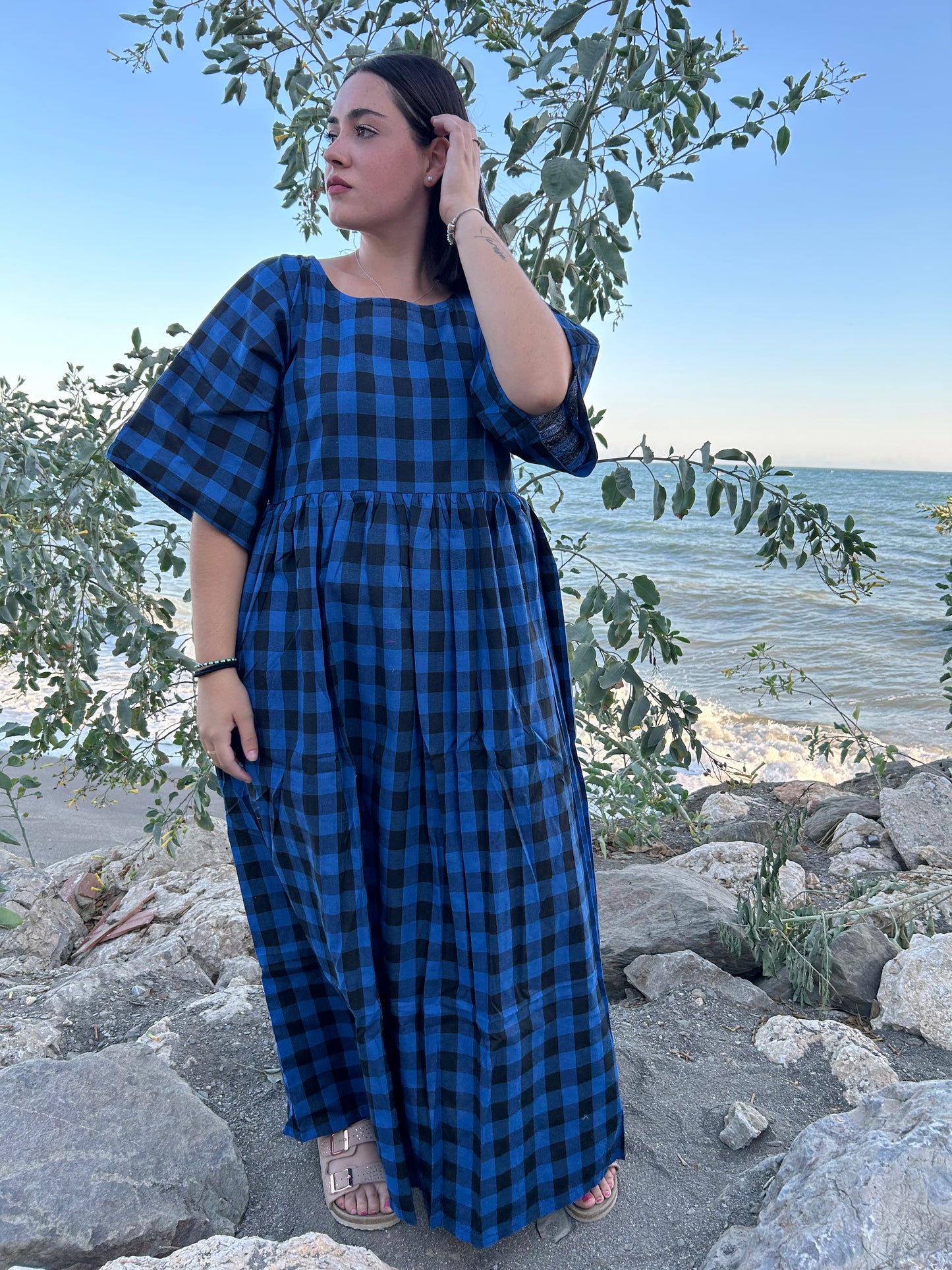 Handwoven cotton checks dress