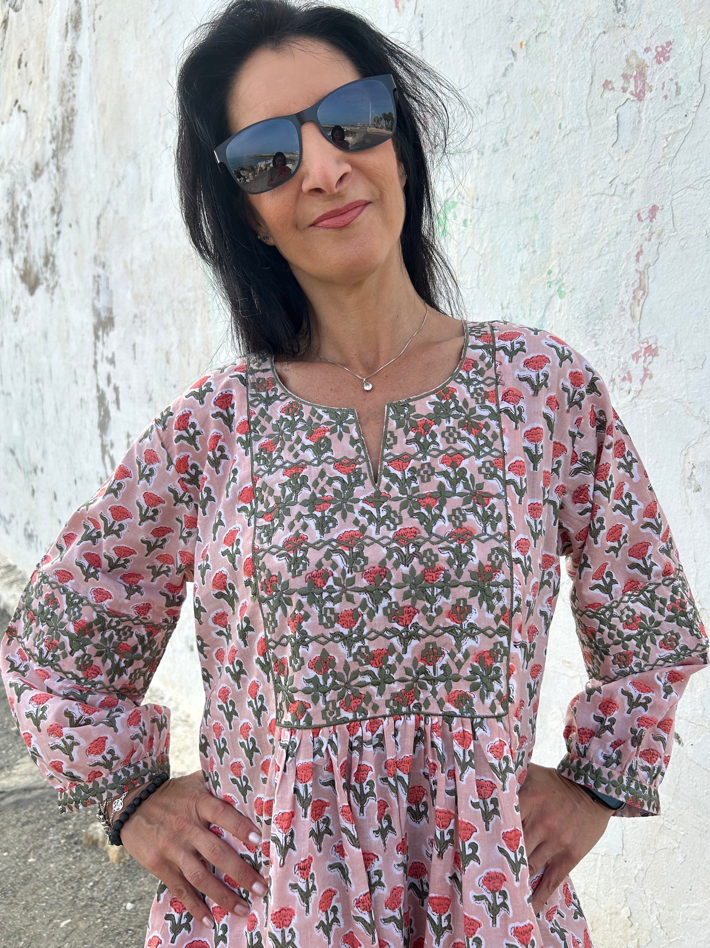 Peachy Autumn embroidered dress