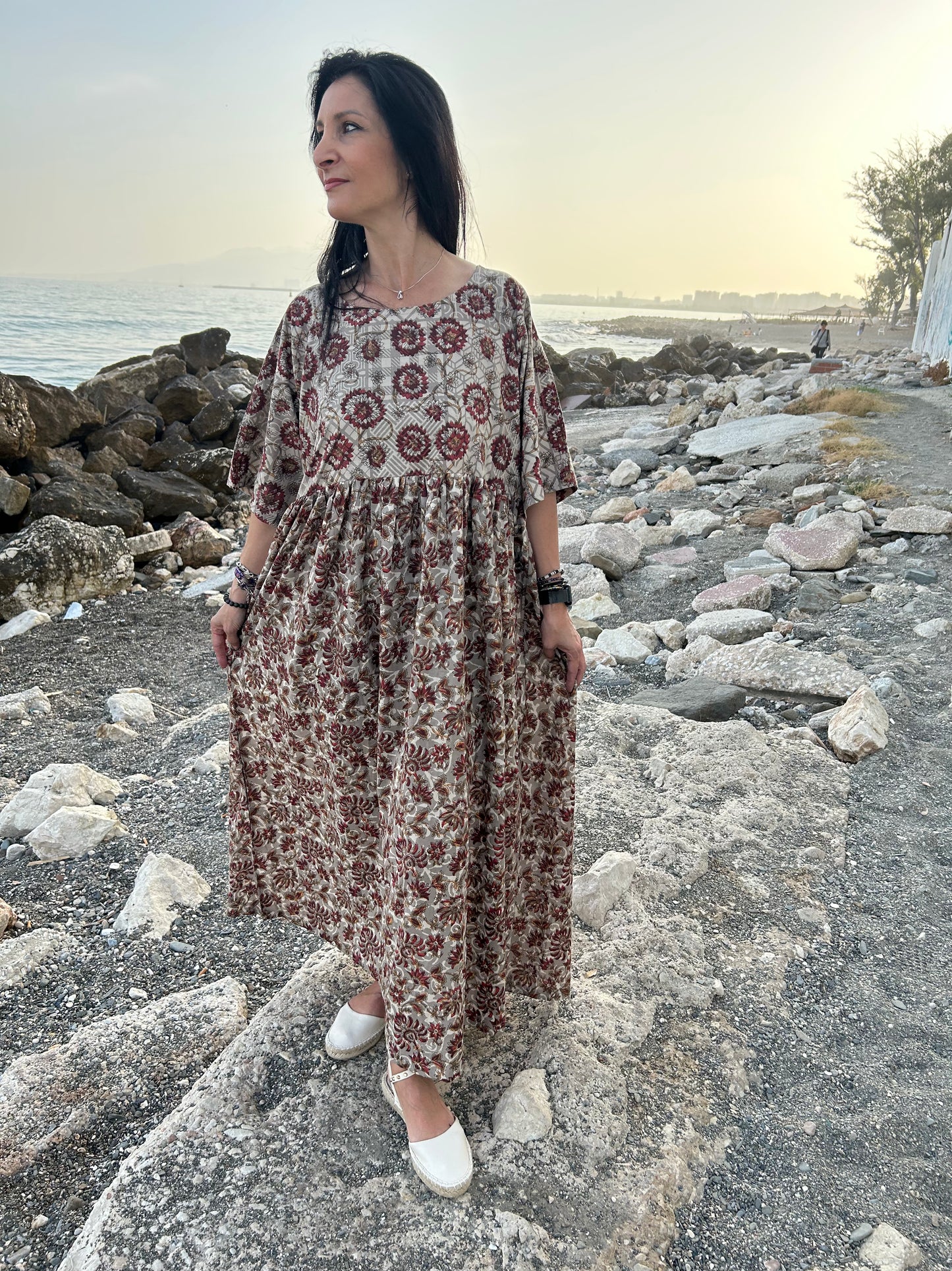 Handmade Beige cotton dress