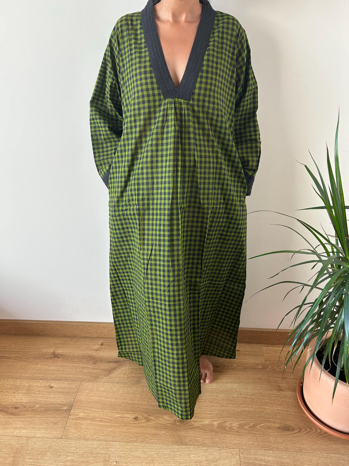 Handwoven checks cotton kaftan,caftan, resort wear,loungewear,gifts for her,boho dress,a line dress, checks dress