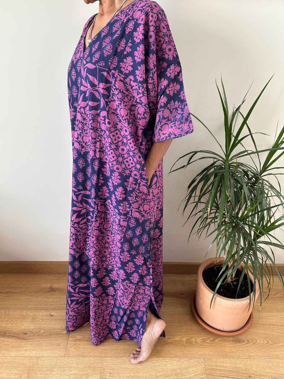 Pink Indigo cotton kaftan,caftan, resort wear,loungewear,gifts for her,boho dress,a line dress,block print dress
