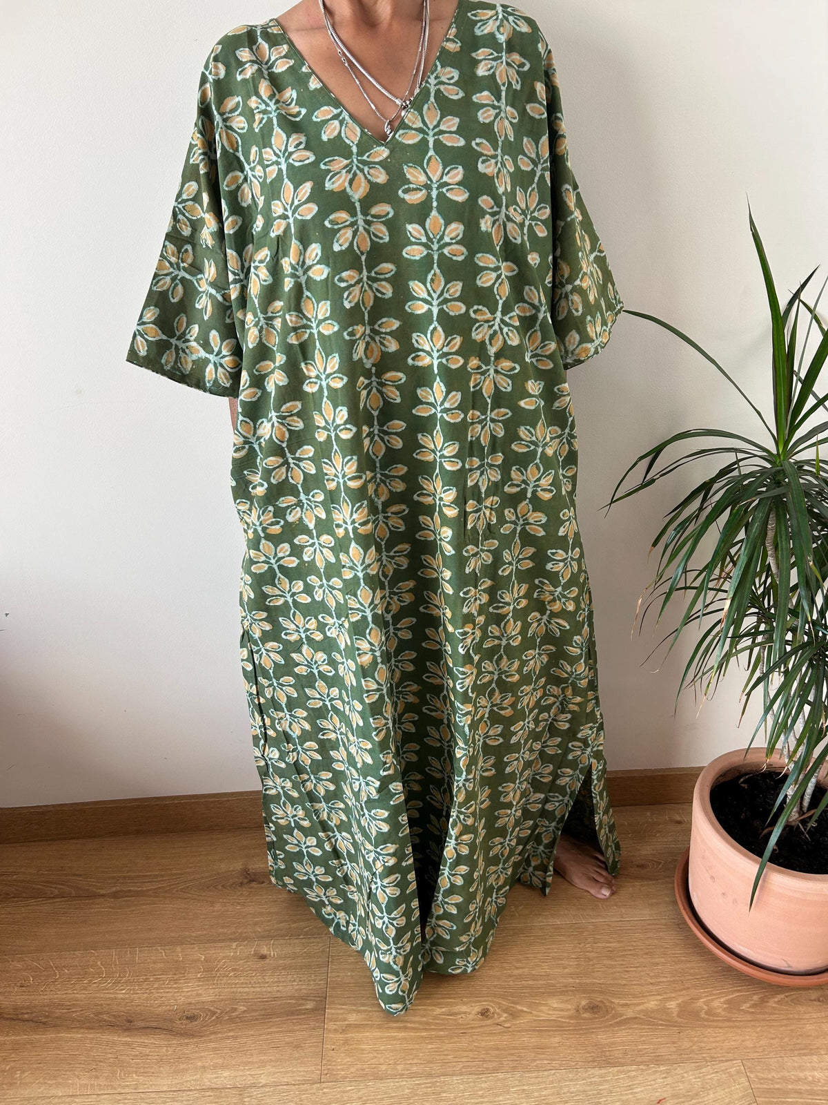 Green cotton kaftan,caftan, resort wear,loungewear,gifts for her,boho dress,a line dress,block print dress