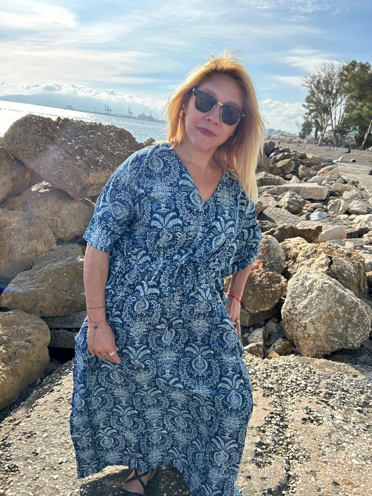 Indigo kaftan with pockets,organic kaftan,gifts for her,resort wear,loungewear,boho dress,plus size dress,gifts for her,Christmas gift