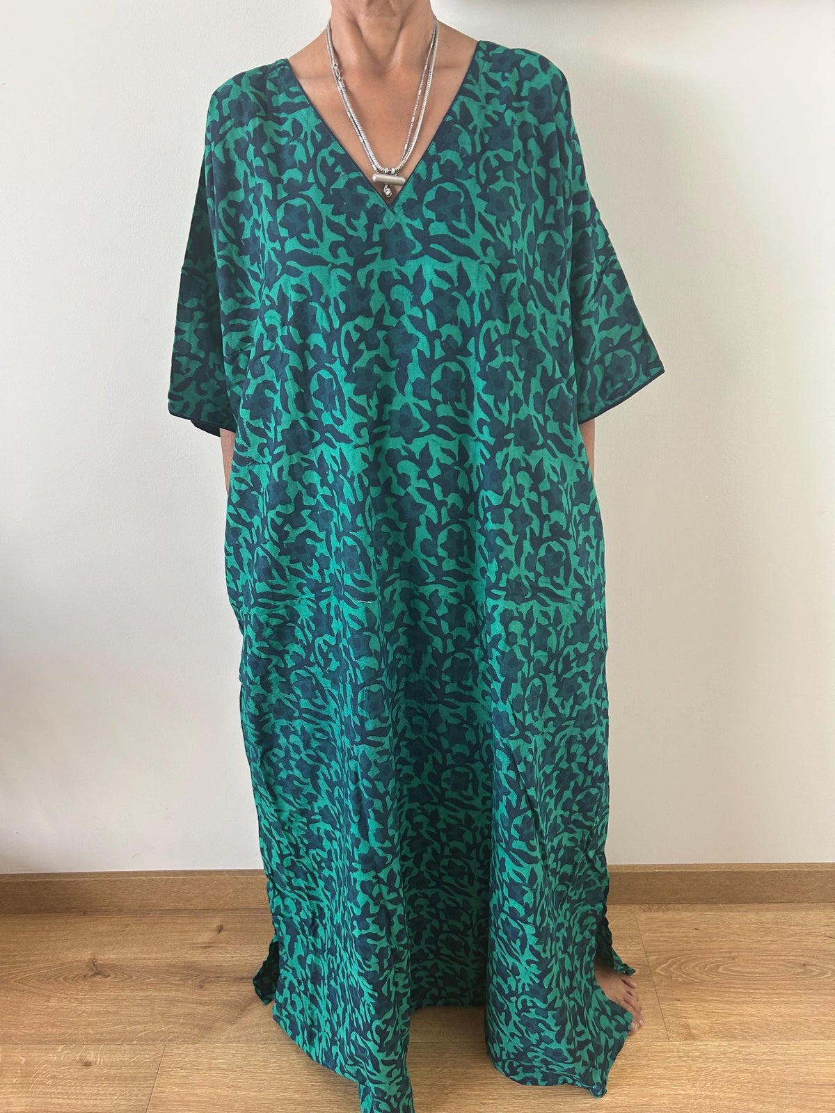 Green floral cotton kaftan,caftan, resort wear,loungewear,gifts for her,boho dress,a line dress,block print dress