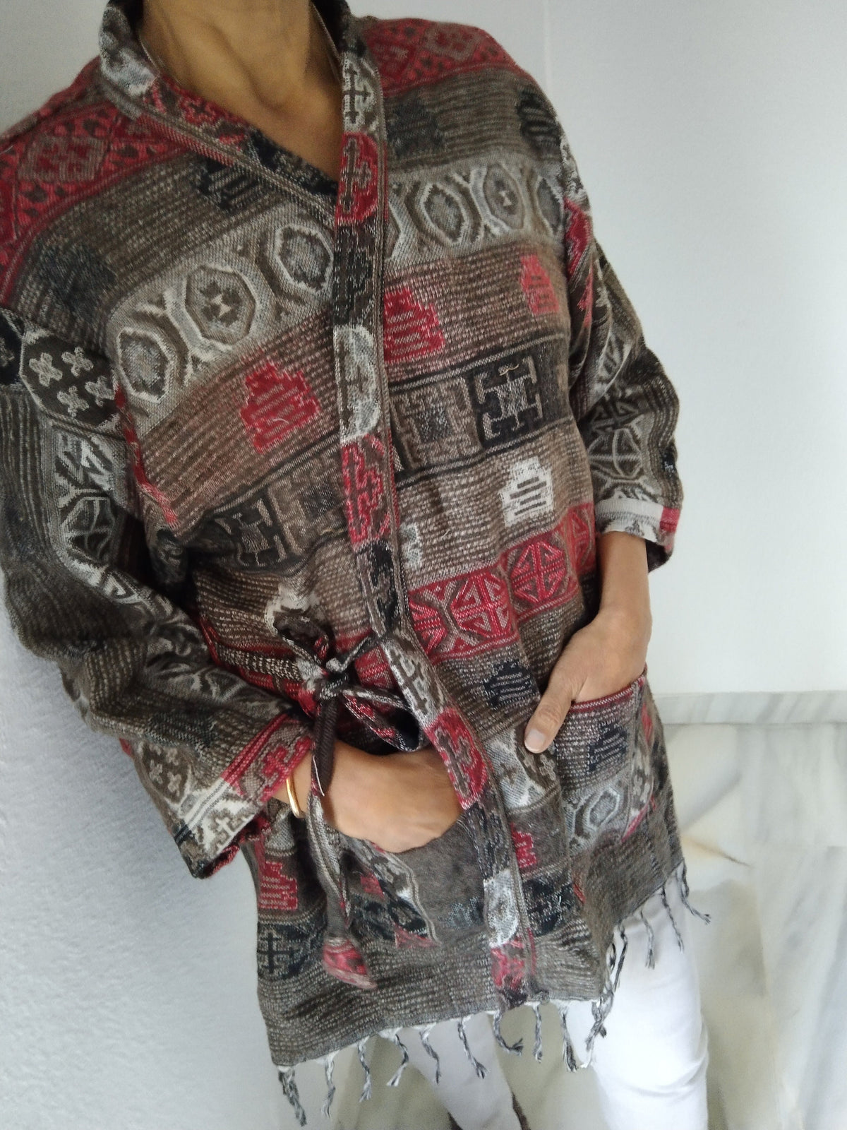 Unisex wrap top,boho top,wool tunic,wool jacket,gifts for her, loungewear,boho tunic