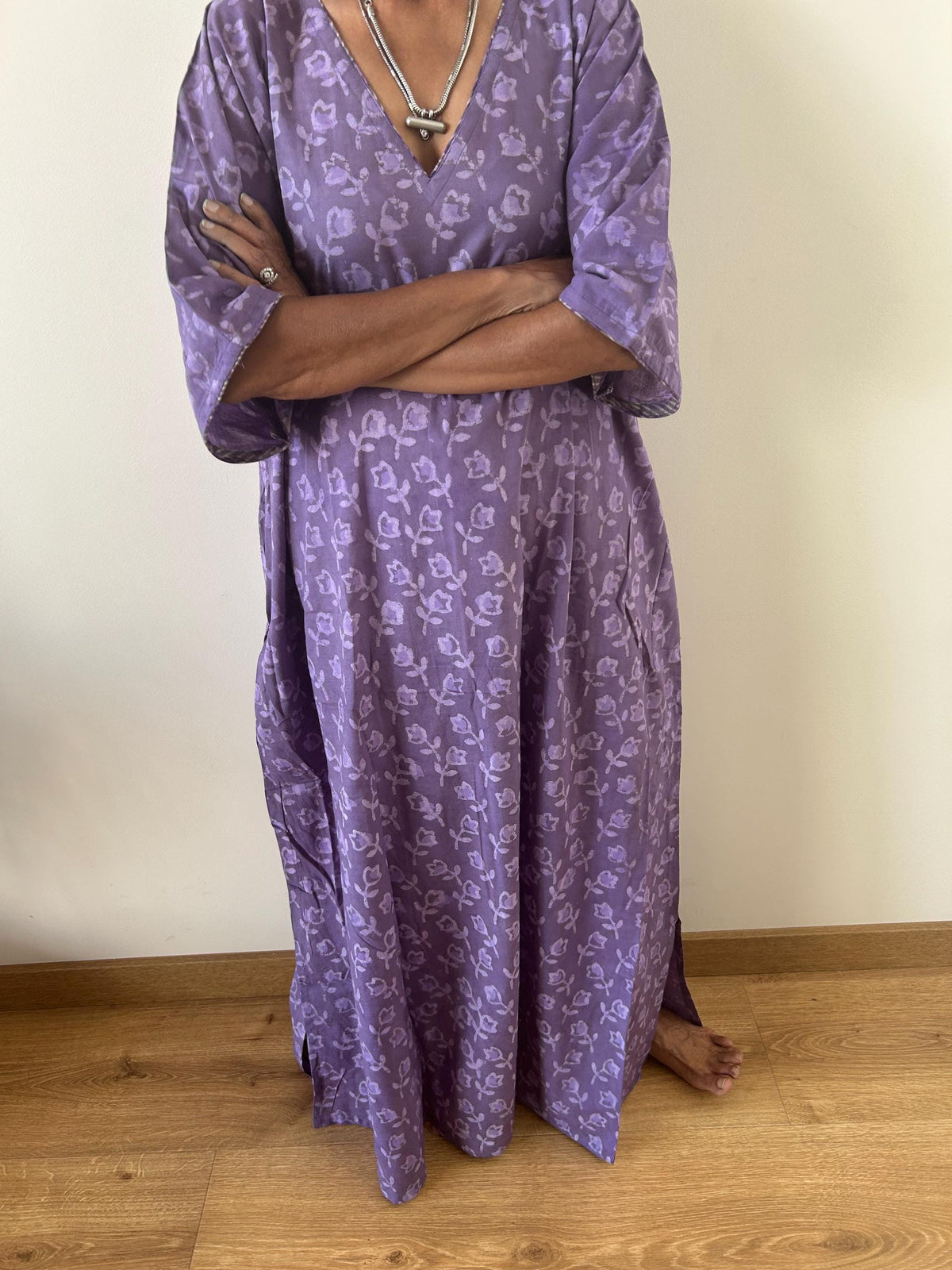 Purple rose cotton kaftan,caftan, resort wear,loungewear,gifts for her,boho dress,a line dress,block print dress