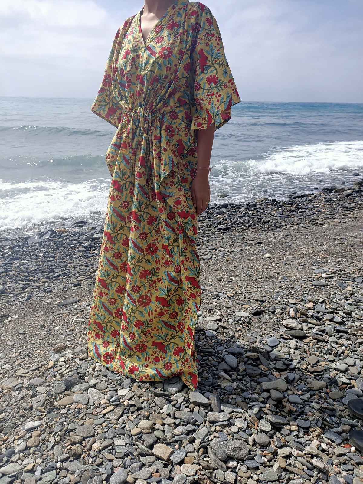 Handmade Cotton Kaftan: Block Print Boho Resort Dress