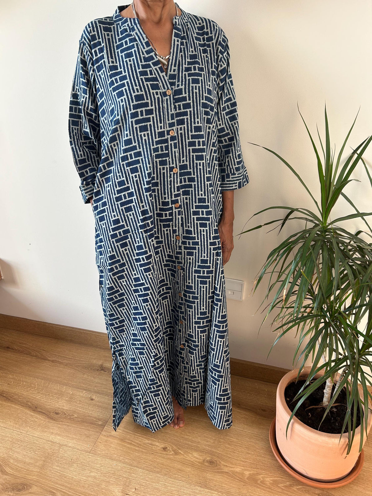 Indigo collar fish cotton kaftan,caftan, resort wear,loungewear,gifts for her,boho dress,a line dress,block print dress