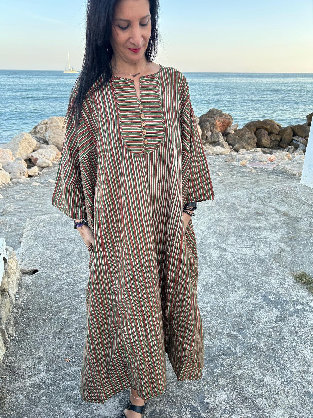 Organic cotton kaftan,caftan, resort wear,loungewear,gifts for her,boho dress,a line dress,block print dress