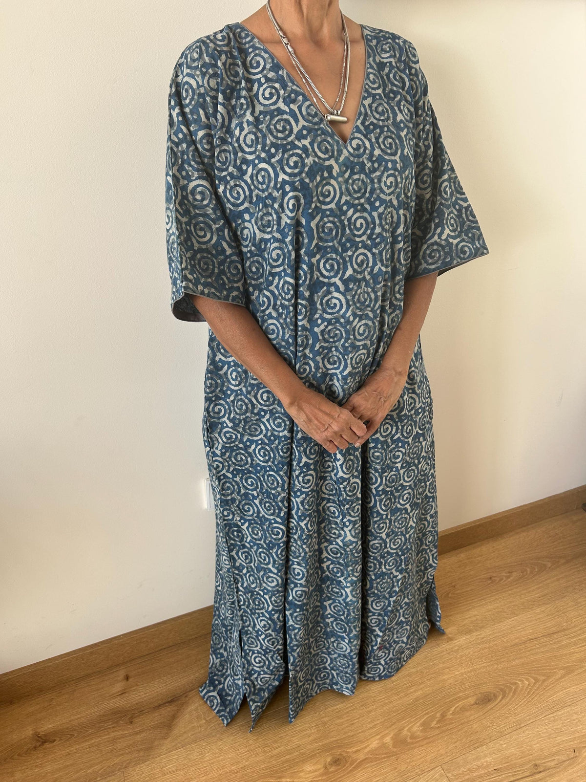 Indigo  cotton kaftan,caftan, resort wear,loungewear,gifts for her,boho dress,a line dress,block print dress
