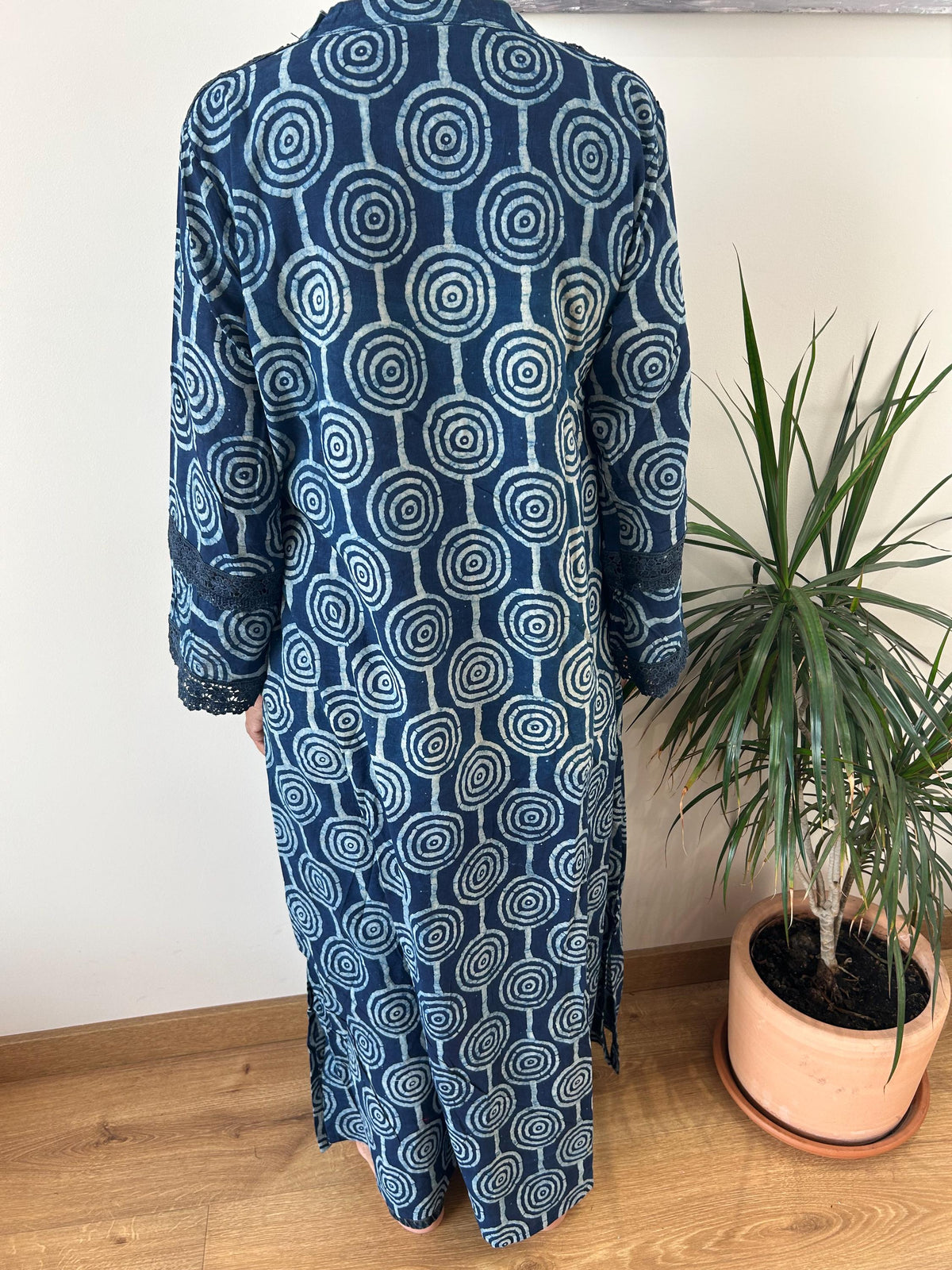 Indigo organic Chinese collar cotton kaftan,caftan, resort wear,loungewear,gifts for her,boho dress,a line dress,block print dress