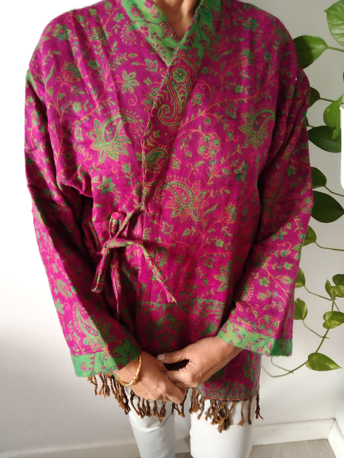 Wool blend paisley boho top,Wool blend wrap around tunic,Wool blend cover up,boho top,gifts for her