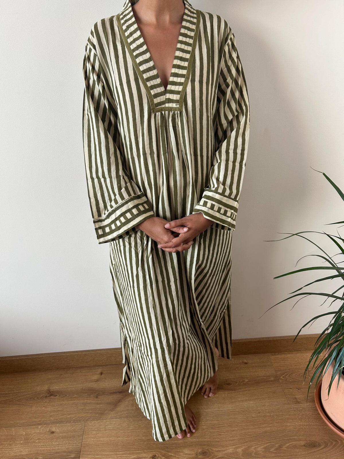 Green stripe  cotton kaftan,caftan, resort wear,loungewear,gifts for her,boho dress,a line dress,block print dress