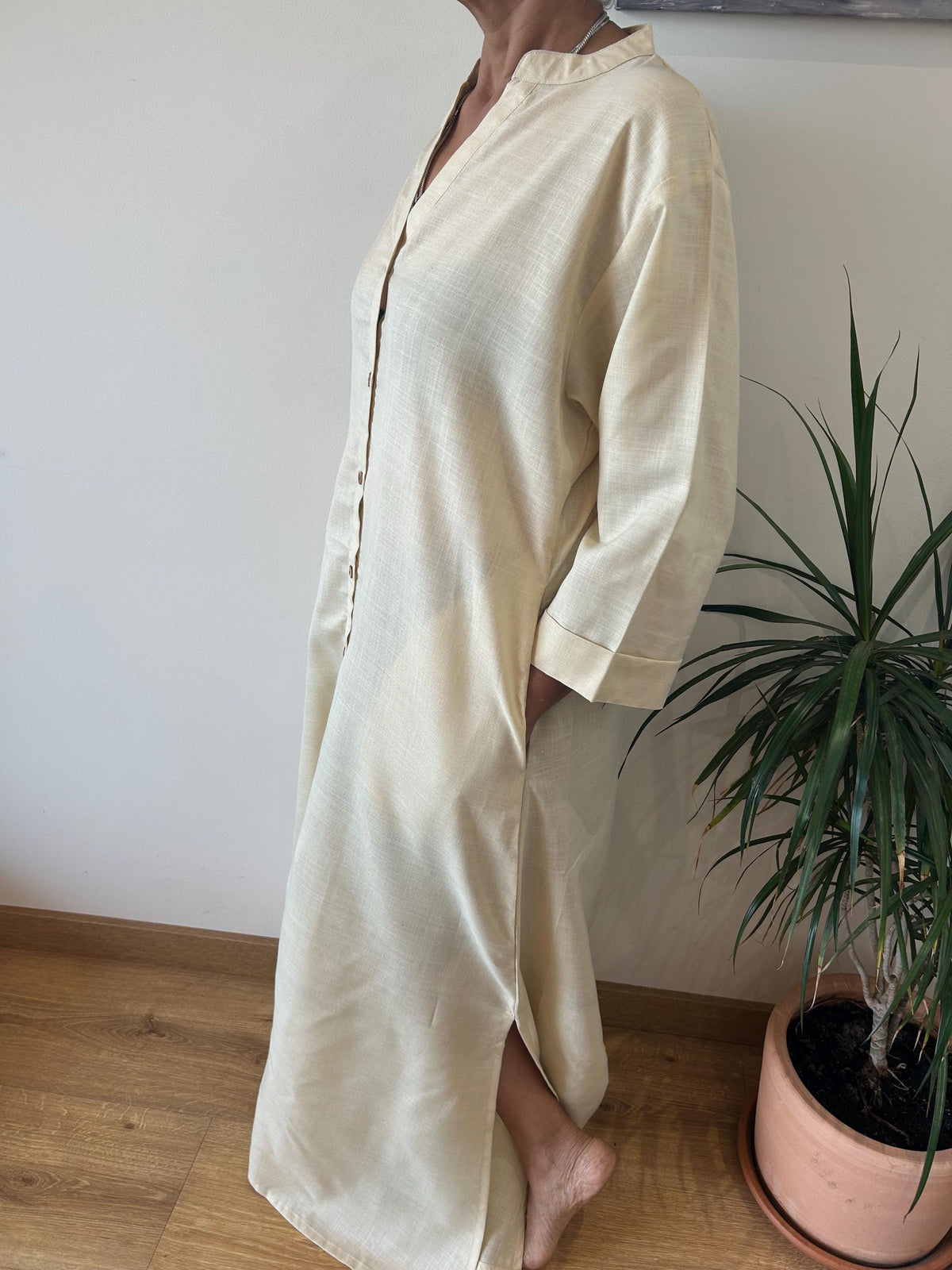 Semi sheer beige collar  kaftan,caftan, resort wear,loungewear,gifts for her,boho dress,a line dress,block print dress