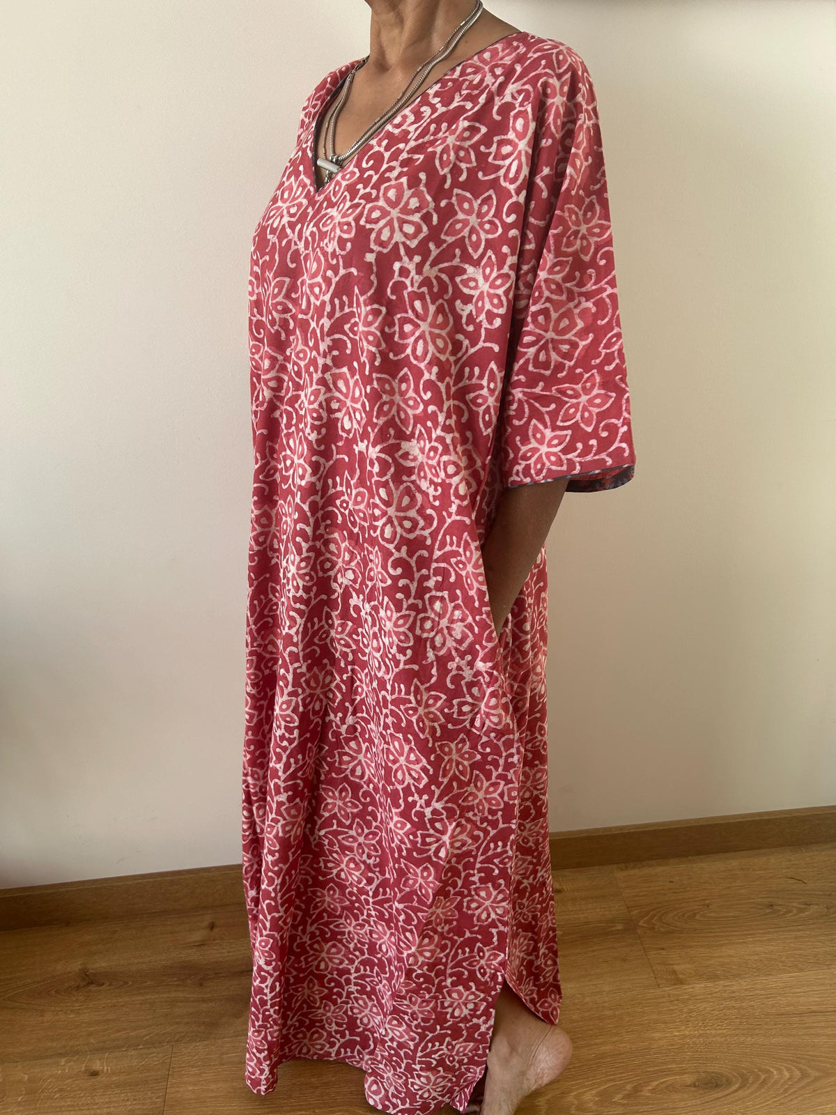 Pink cotton kaftan,caftan, resort wear,loungewear,gifts for her,boho dress,a line dress,block print dress