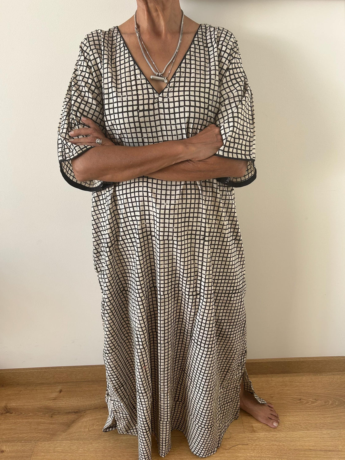Indigo check cotton kaftan,caftan, resort wear,loungewear,gifts for her,boho dress,a line dress,block print dress