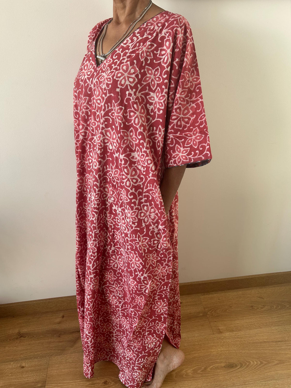 Pink cotton kaftan,caftan, resort wear,loungewear,gifts for her,boho dress,a line dress,block print dress