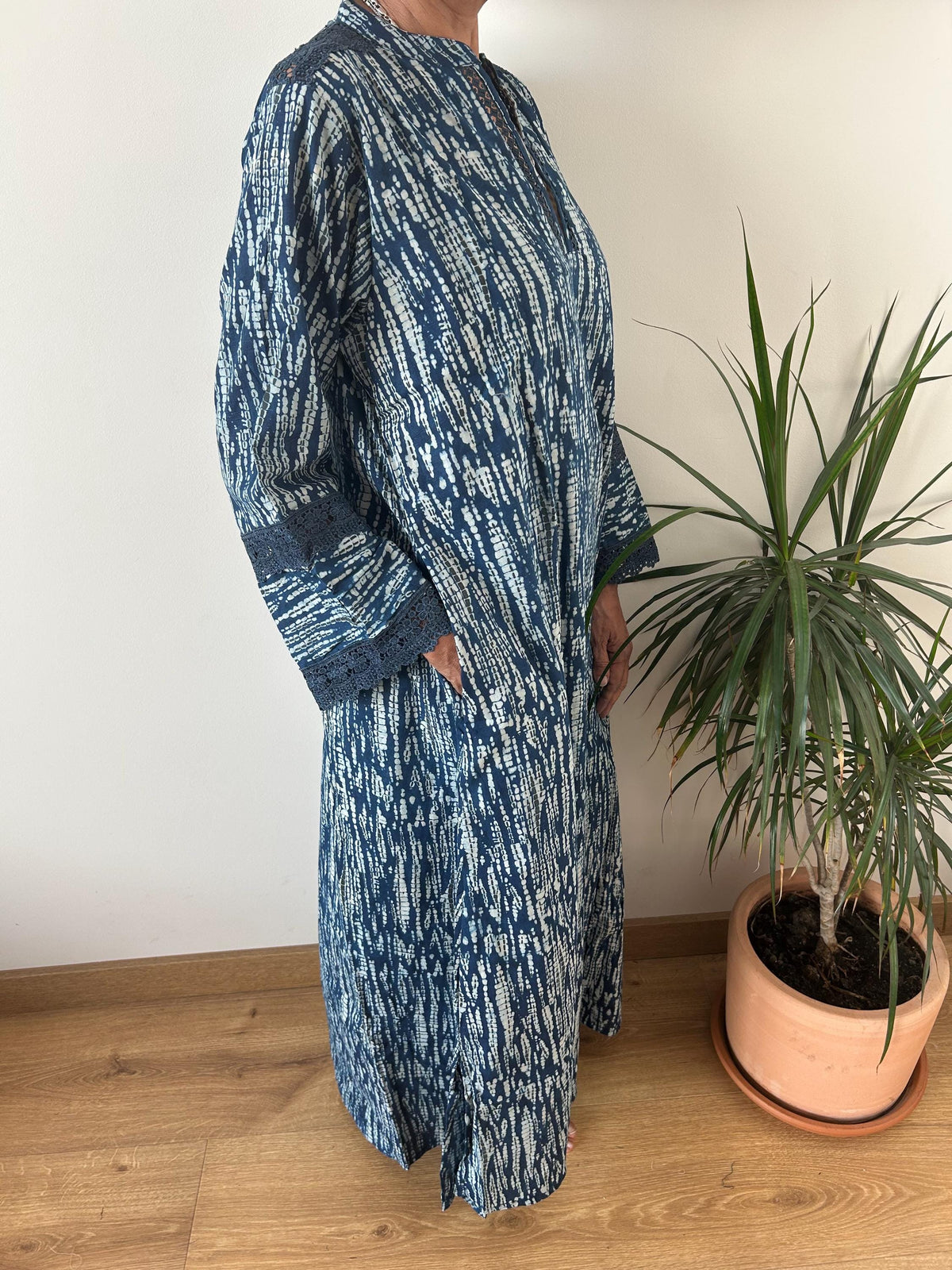 Indigo organic Chinese collar cotton kaftan,caftan, resort wear,loungewear,gifts for her,boho dress,a line dress,block print dress