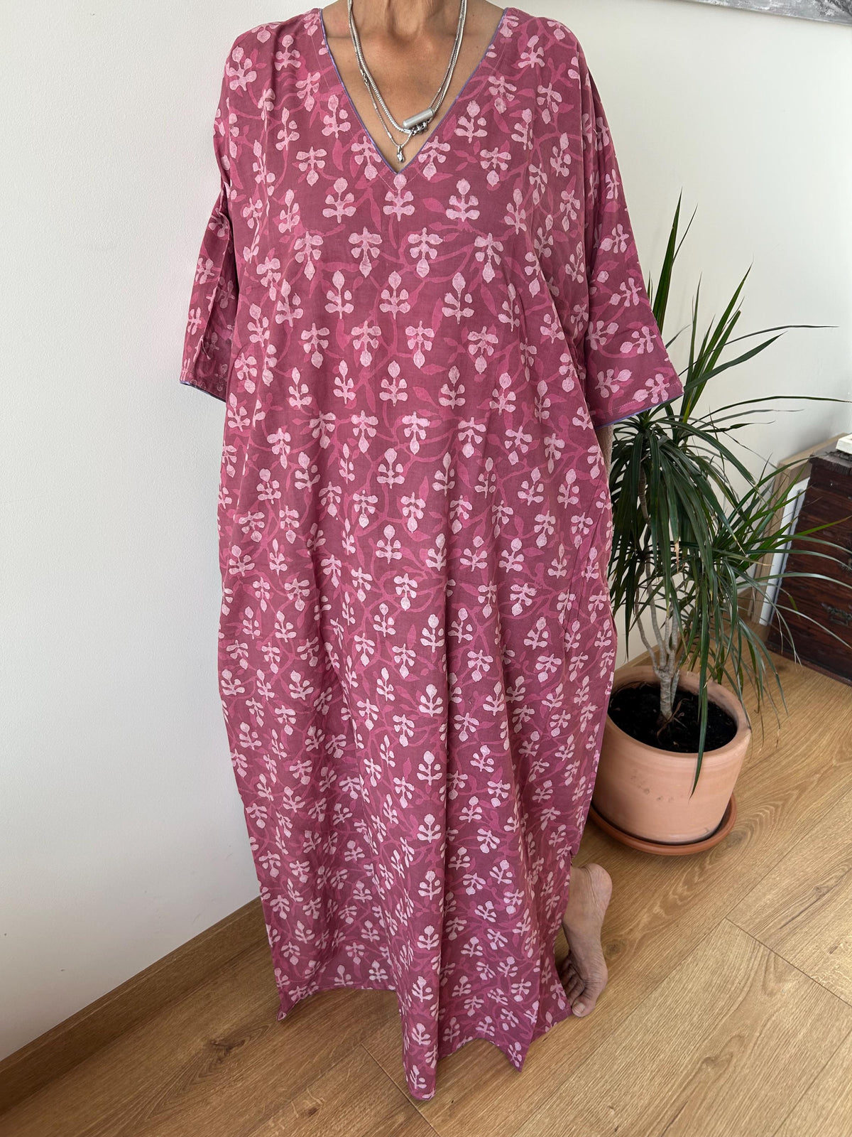 Pink cotton kaftan,caftan, resort wear,loungewear,gifts for her,boho dress,a line dress,block print dress