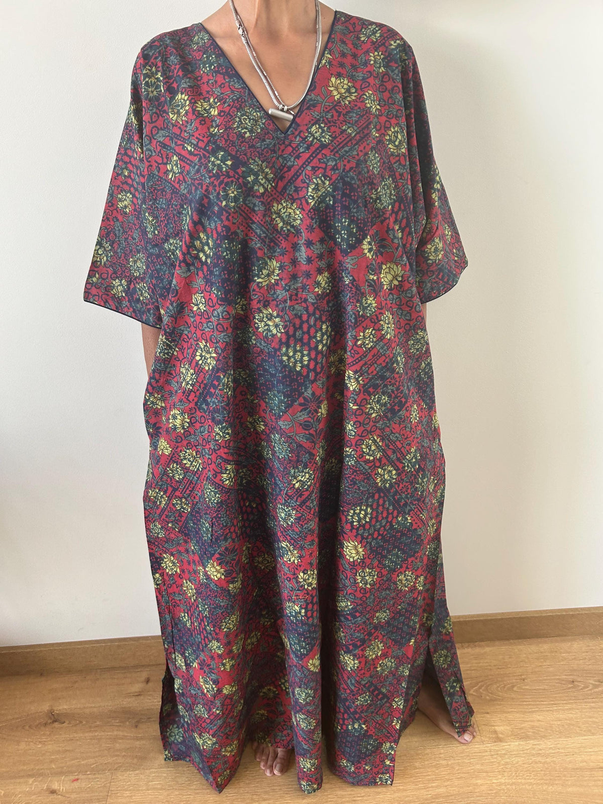 Patch rose garden cotton kaftan,caftan, resort wear,loungewear,gifts for her,boho dress,a line dress,block print dress