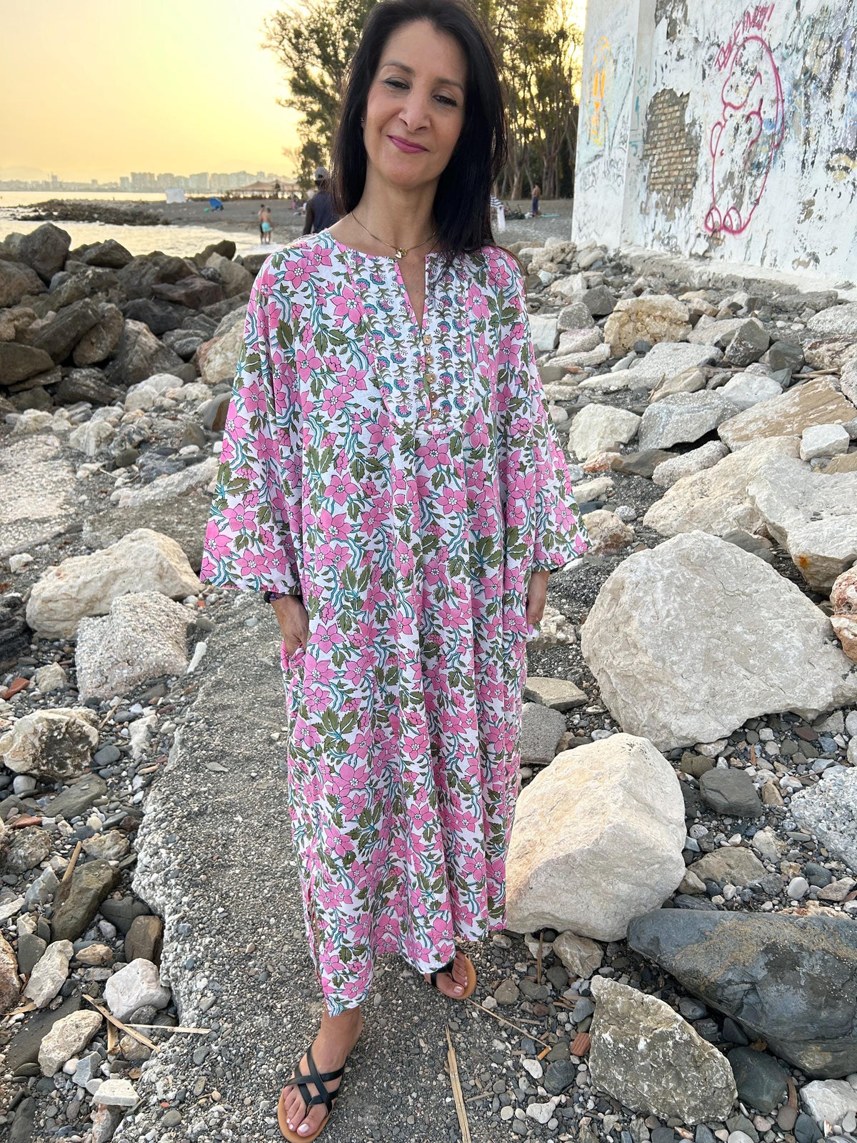 Organic cotton kaftan,caftan, resort wear,loungewear,gifts for her,boho dress,a line dress,block print dress
