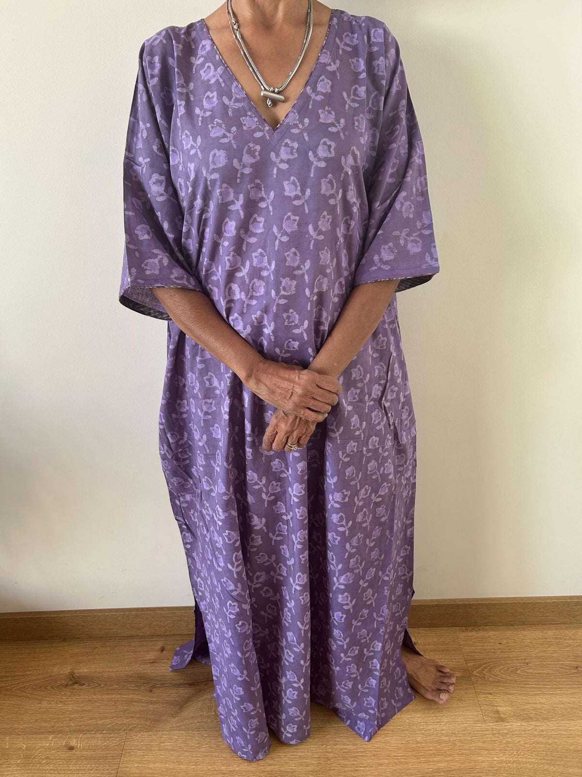 Purple rose cotton kaftan,caftan, resort wear,loungewear,gifts for her,boho dress,a line dress,block print dress