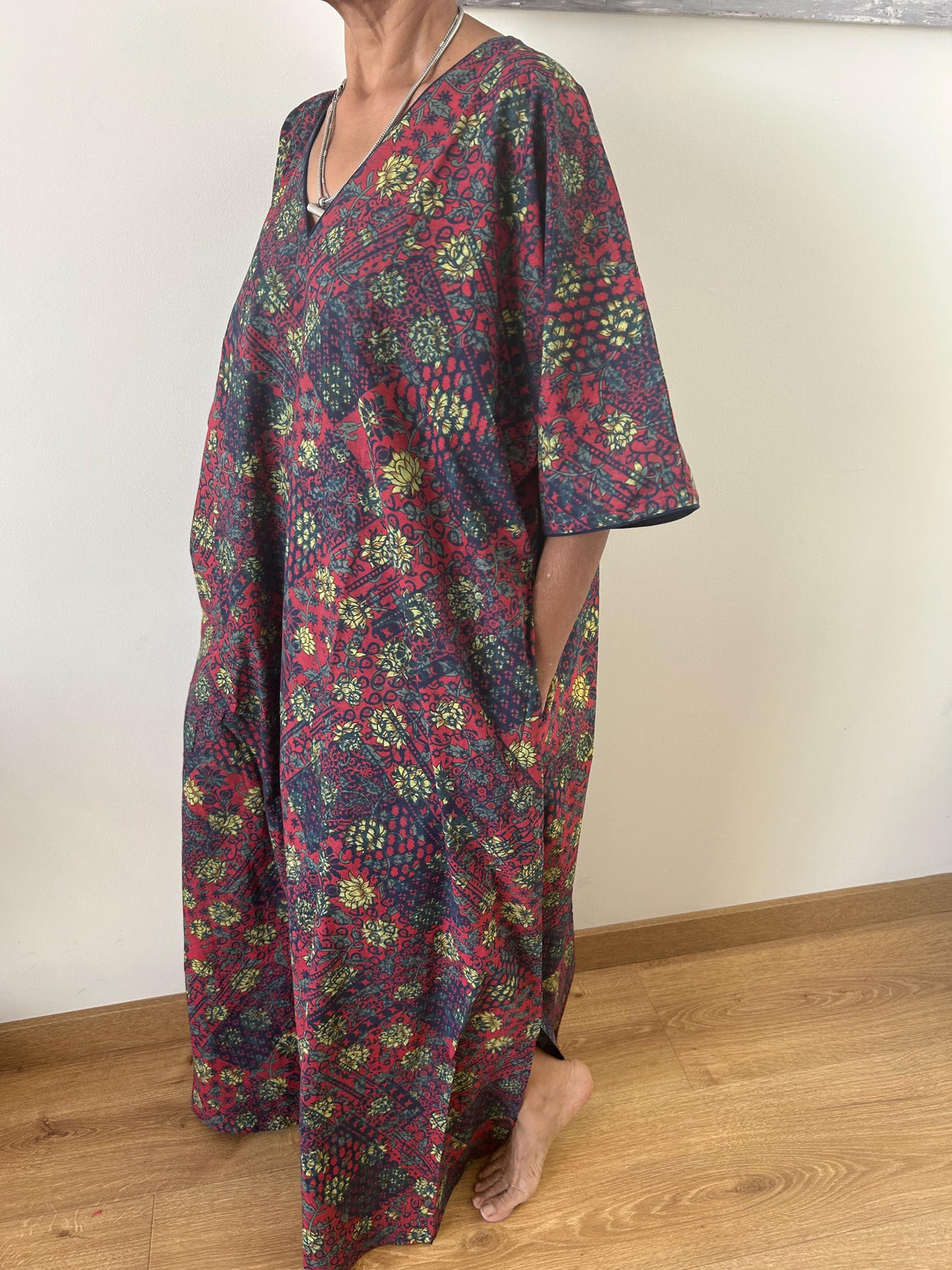Patch rose garden cotton kaftan,caftan, resort wear,loungewear,gifts for her,boho dress,a line dress,block print dress