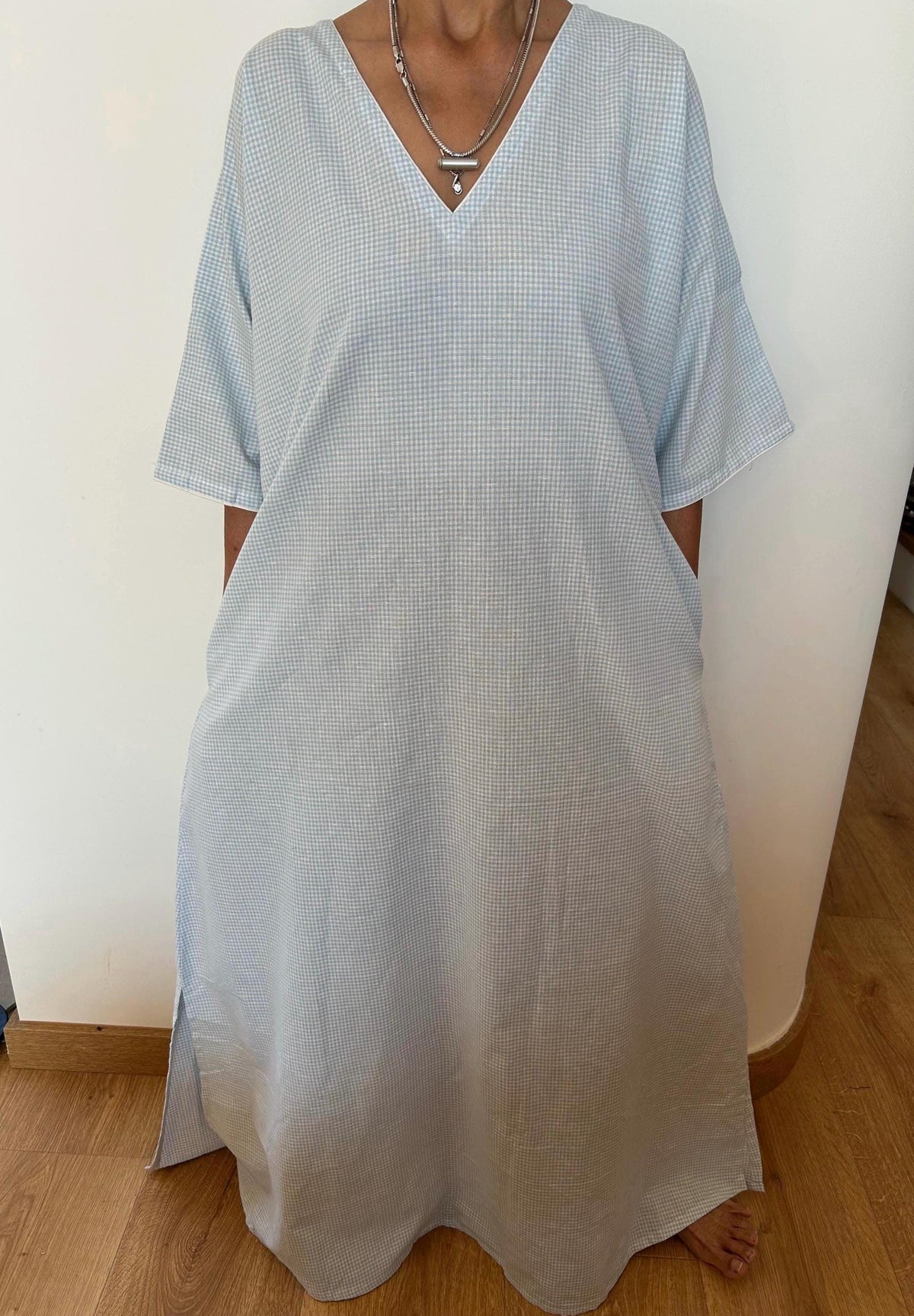 Handmade Organic Cotton  Checks Kaftan Maxi Dress, Resort Loungewear Swim Cover Up