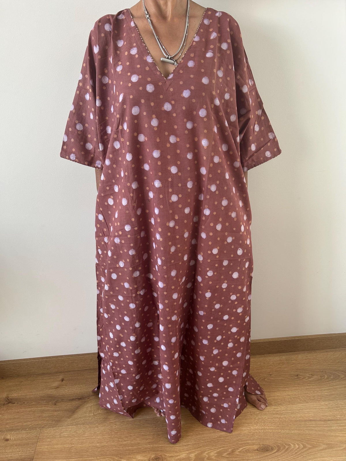 Polka  check cotton kaftan,caftan, resort wear,loungewear,gifts for her,boho dress,a line dress,block print dress