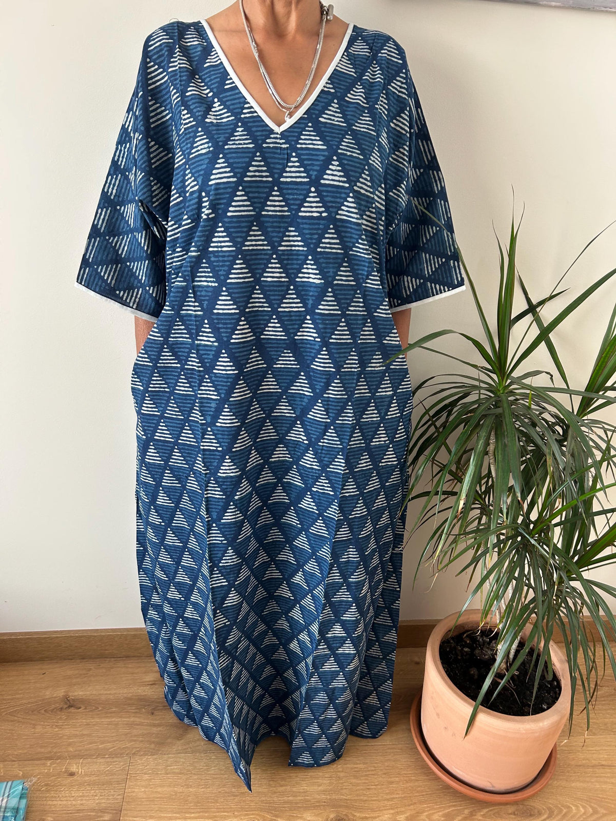 Organic indigo cotton kaftan,caftan, resort wear,loungewear,gifts for her,boho dress,a line dress,block print dress