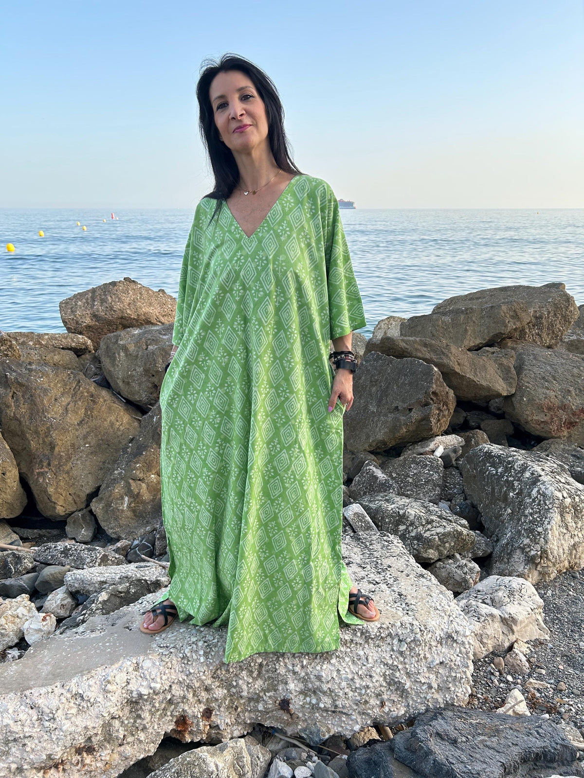 Green cotton kaftan,caftan, resort wear,loungewear,gifts for her,boho dress,a line dress,block print dress