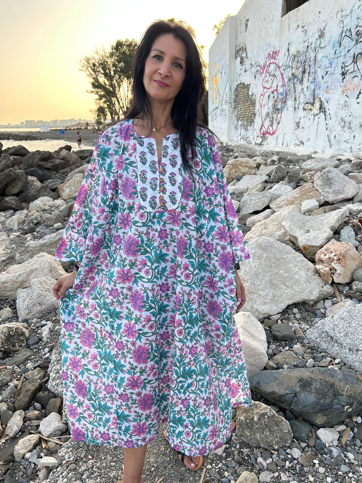Organic cotton kaftan,caftan, resort wear,loungewear,gifts for her,boho dress,a line dress,block print dress